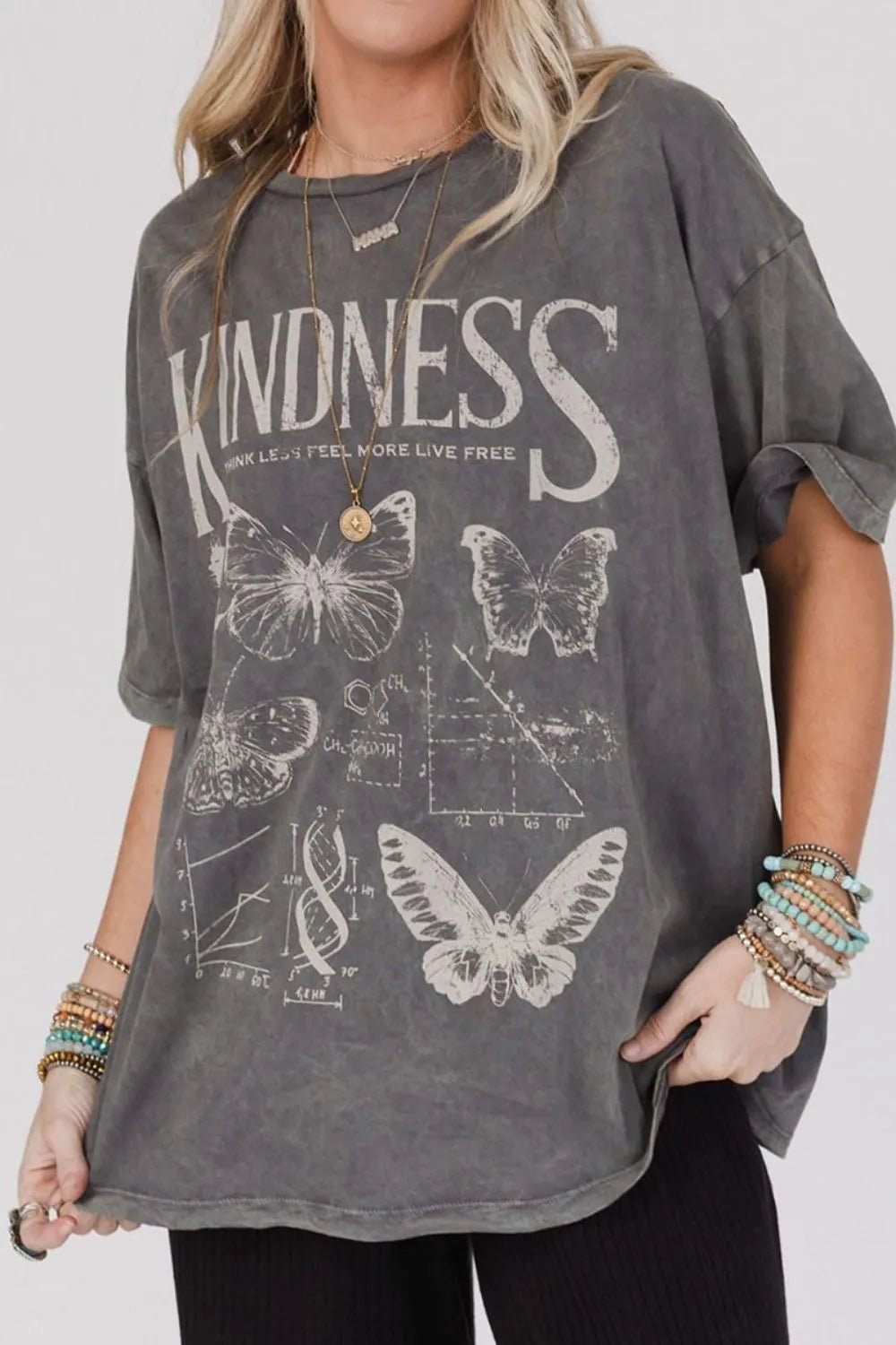 Kindness Butterflies Graphic Mineral Wash Loose Tee – Dark Gray for Shopify Collective (3 view)