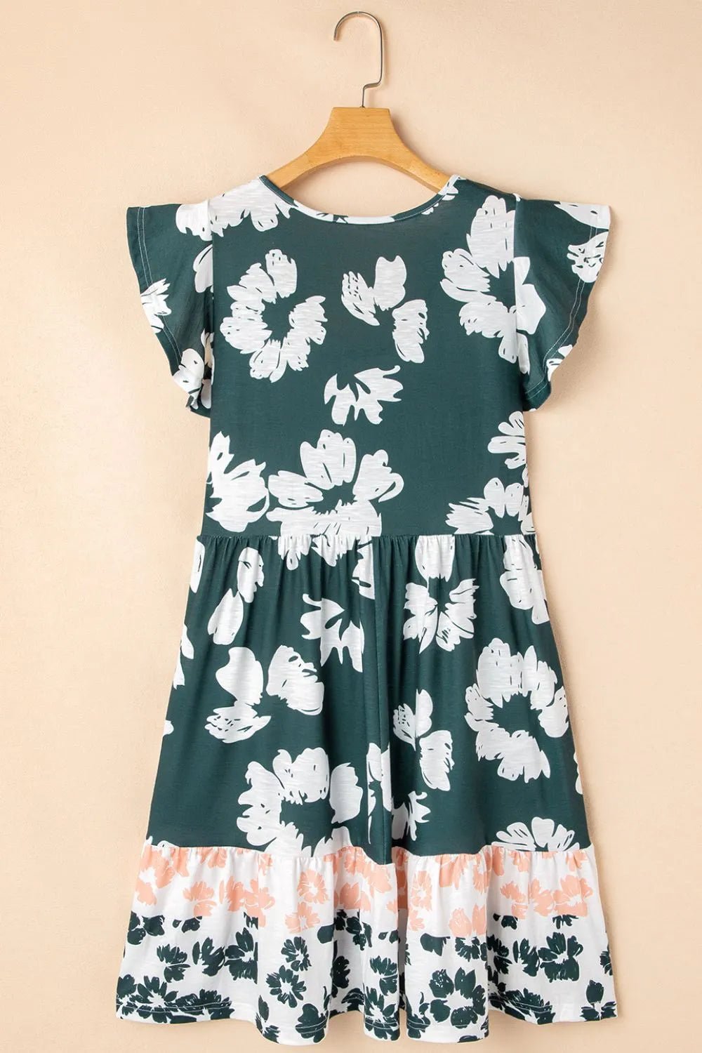 Floral Print Ruffle Sleeve Empire Waist Mini Dress – Dark Green for Shopify Collective (6 view)