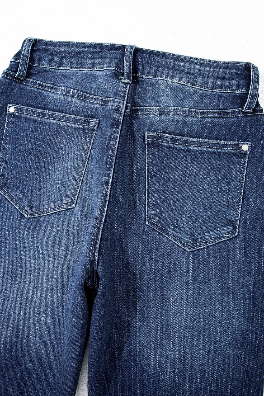 Mineral Wash Raw Hem High Waist Flared Jeans – Navy for Shopify Collective (7 view)