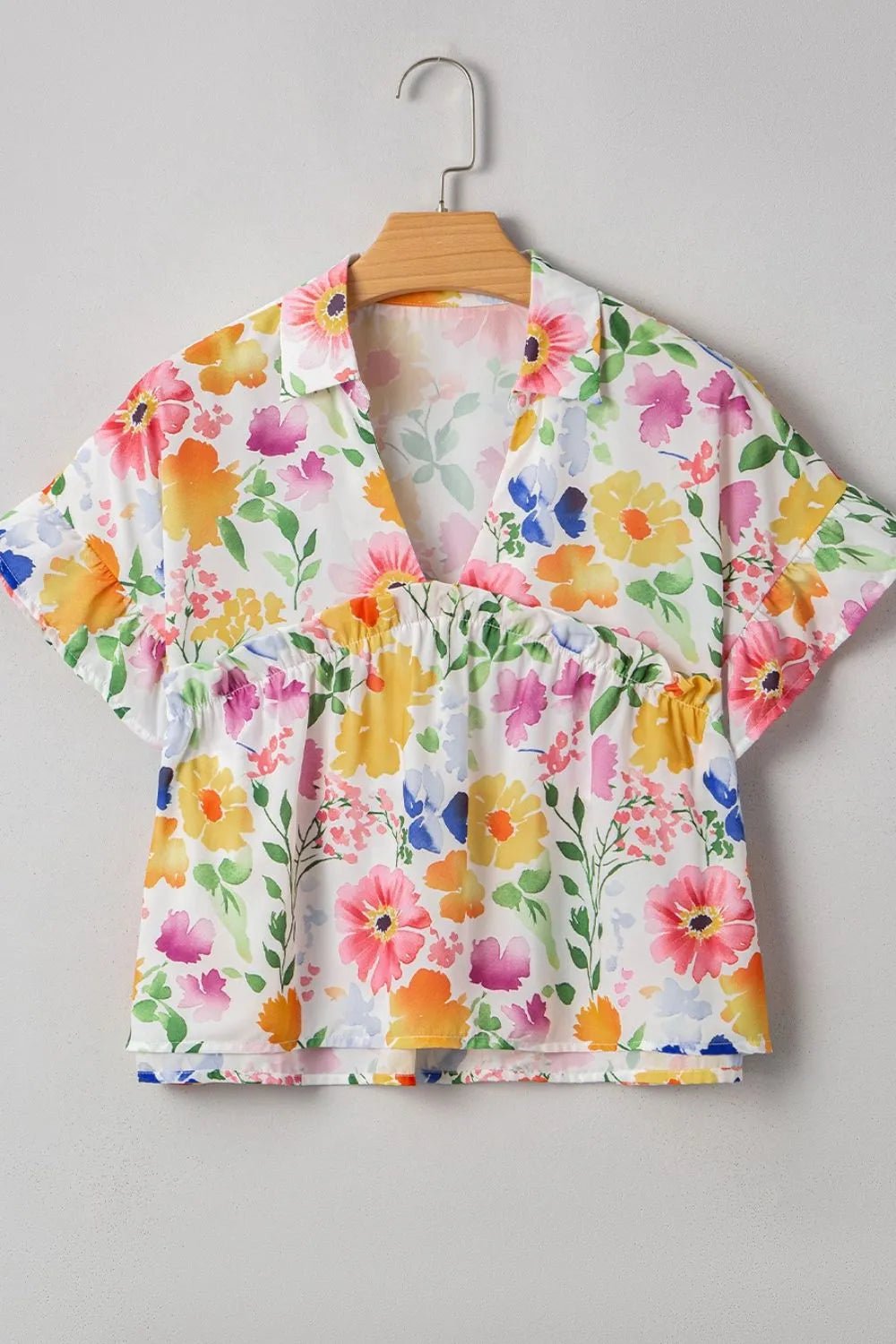 Floral Boxy Fit Ruffled Short Sleeve Blouse – Yellow for Shopify Collective (4 view)