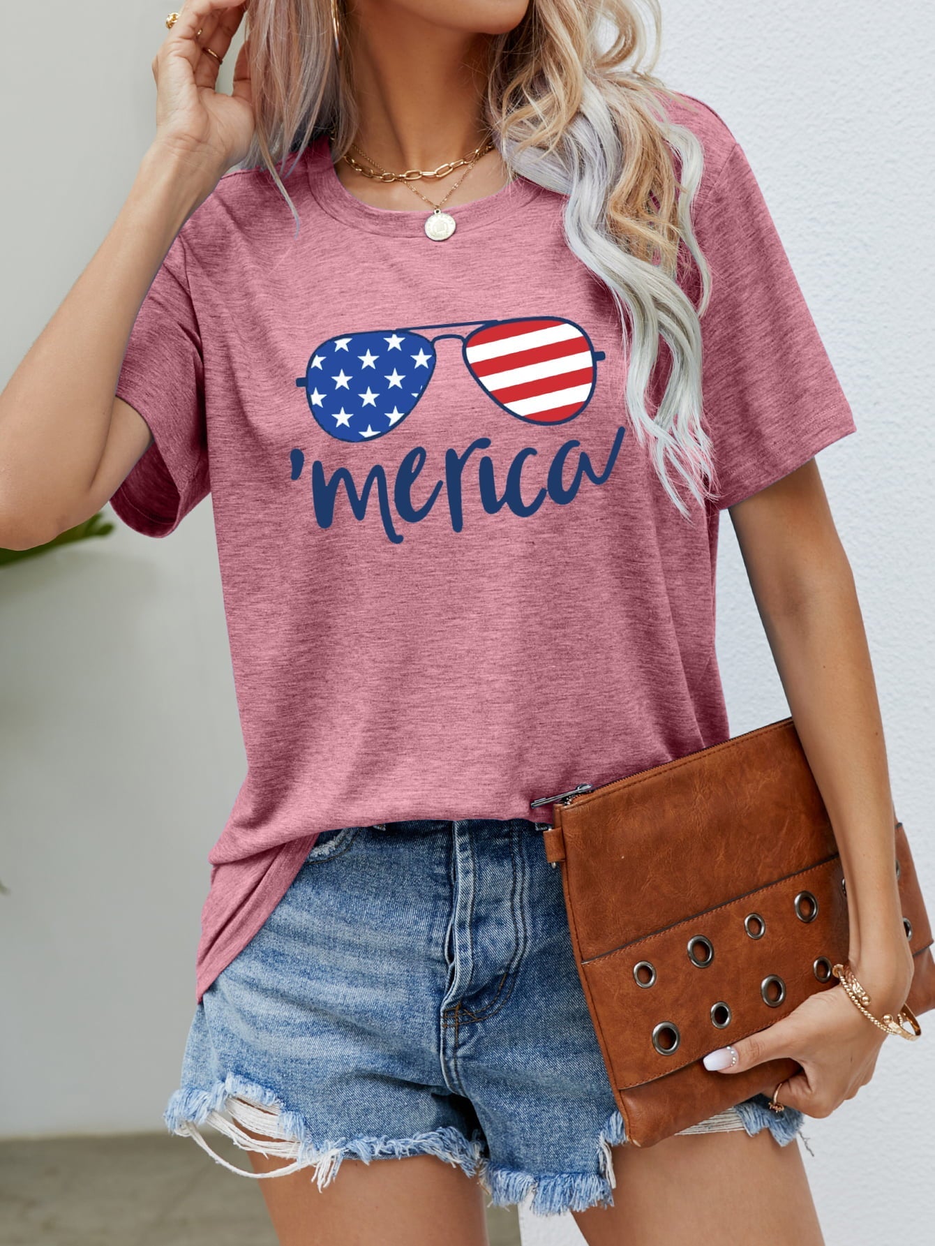 US Flag Glasses Graphic Tee – Dusty Pink Women's Top for Shopify Collective (7 view)