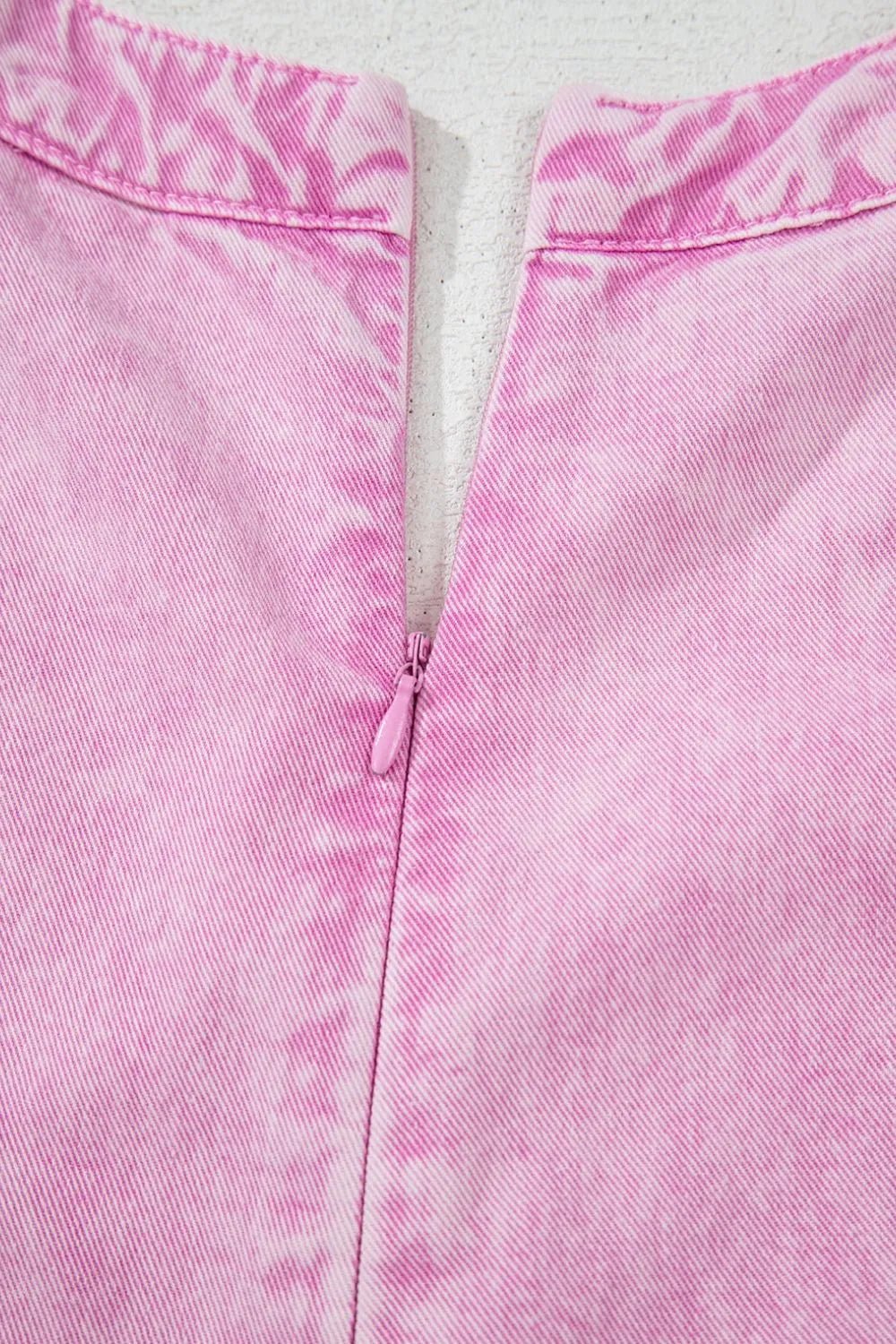 Mineral Wash Pleated Bust V Neck Sleeveless Denim Romper – Pink for Shopify Collective (8 view)