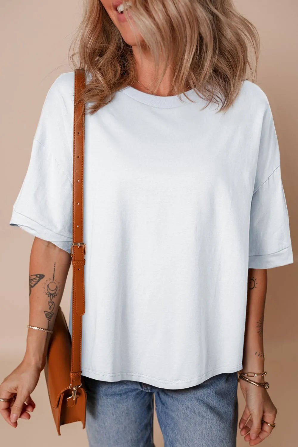 Loose Half Sleeve Hi Low Hem T Shirt – White for Best Sellers (10 view)