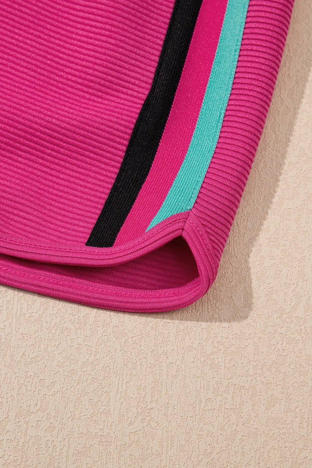 Striped Detail Flutter Sleeve Zipped Collar Top and Short Set – Hot Pink for Shopify Collective (11 view)