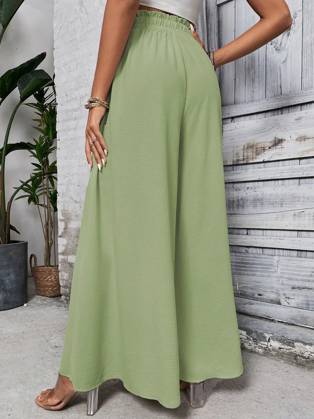Honey Tied High Waist Wide Leg Pants – Light Green for Shopify Collective (15 view)
