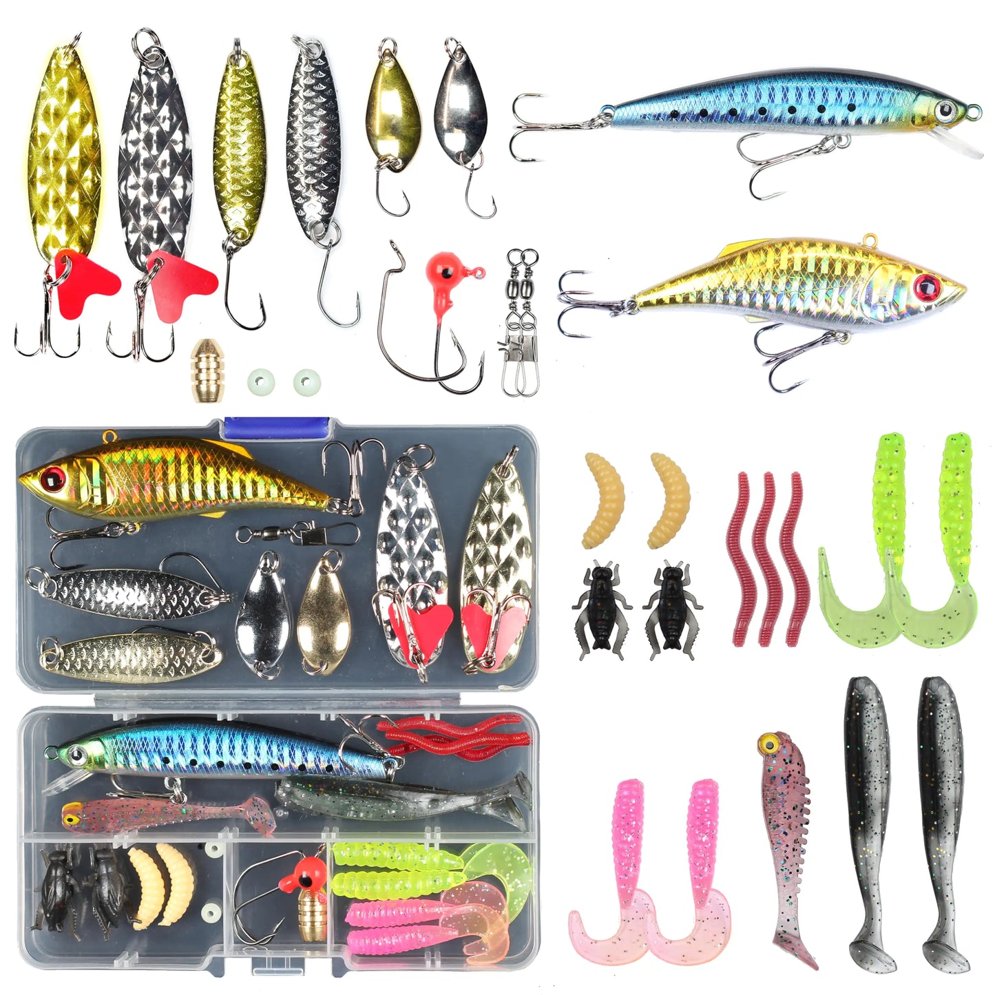29PCS Saltwater Fishing Lures Kit – Crankbaits, Jigs & Soft Worms | Salt & Freshwater Tackle Set – 29pcs