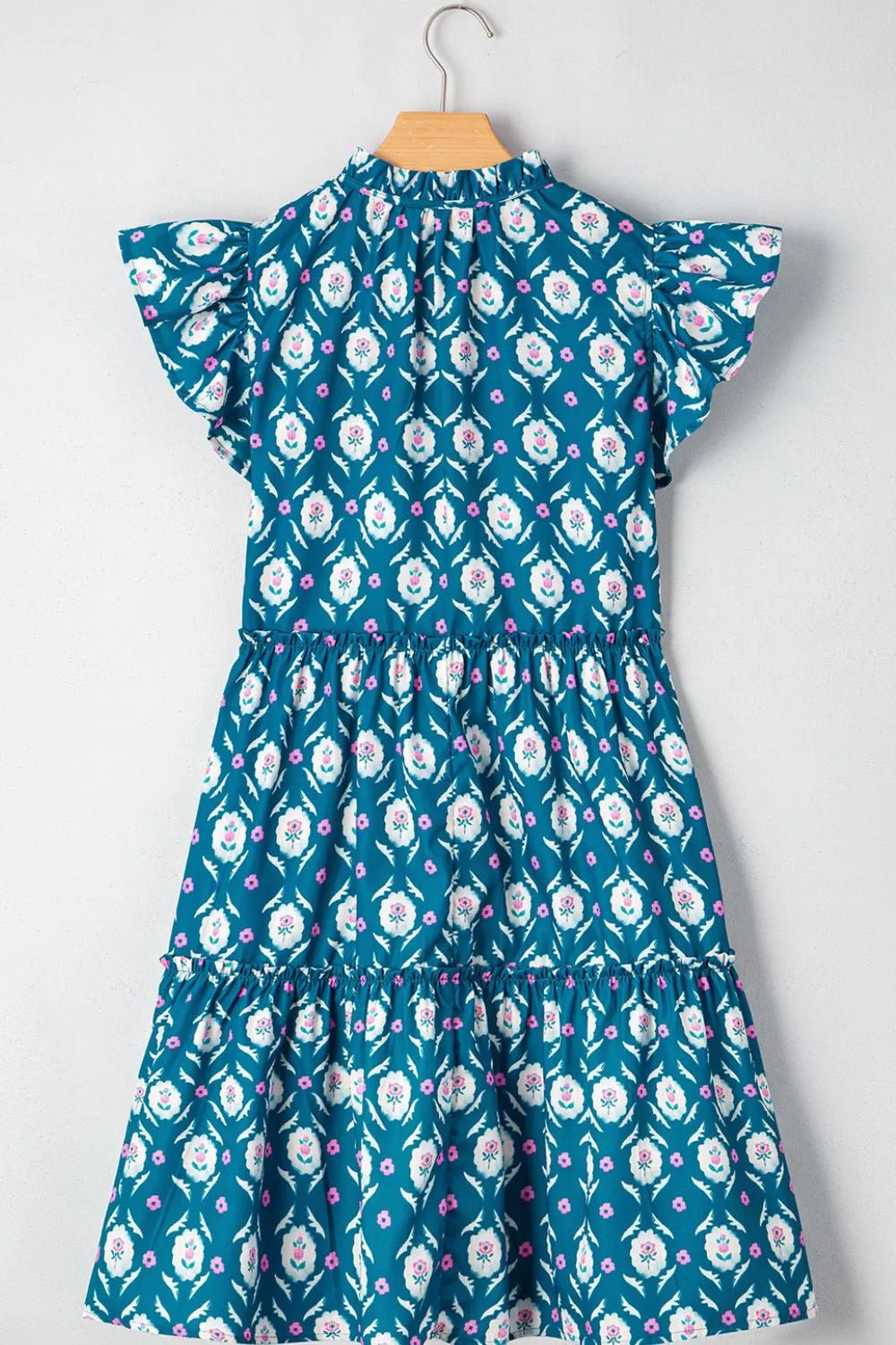 Printed Tie Neck Ruffled Cap Sleeve Dress – Floral for Shopify Collective (8 view)