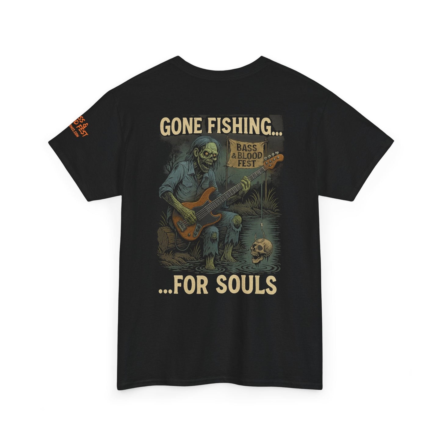 Bass & Blood Fest 2025 Gone Fishing Tee – Zombie Band Tour Merch with a Killer Hook | Lizard Designs – Blackberry T-Shirt for Band Merchandise (7 view)