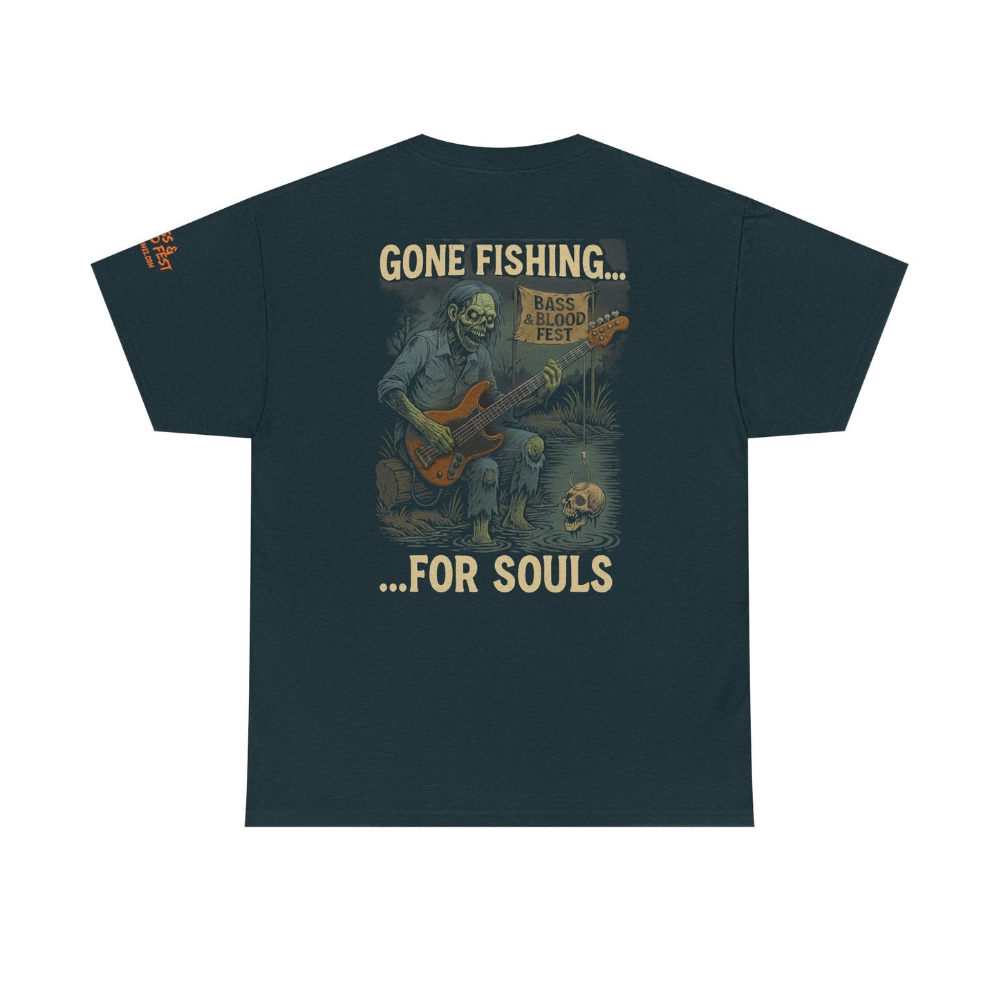 Bass & Blood Fest 2025 Gone Fishing Tee – Zombie Band Tour Merch with a Killer Hook | Lizard Designs – Blackberry T-Shirt for Band Merchandise (8 view)