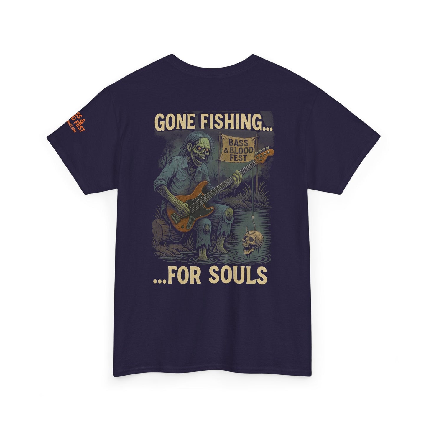 Bass & Blood Fest 2025 Gone Fishing Tee – Zombie Band Tour Merch with a Killer Hook | Lizard Designs – Blackberry T-Shirt for Band Merchandise (16 view)