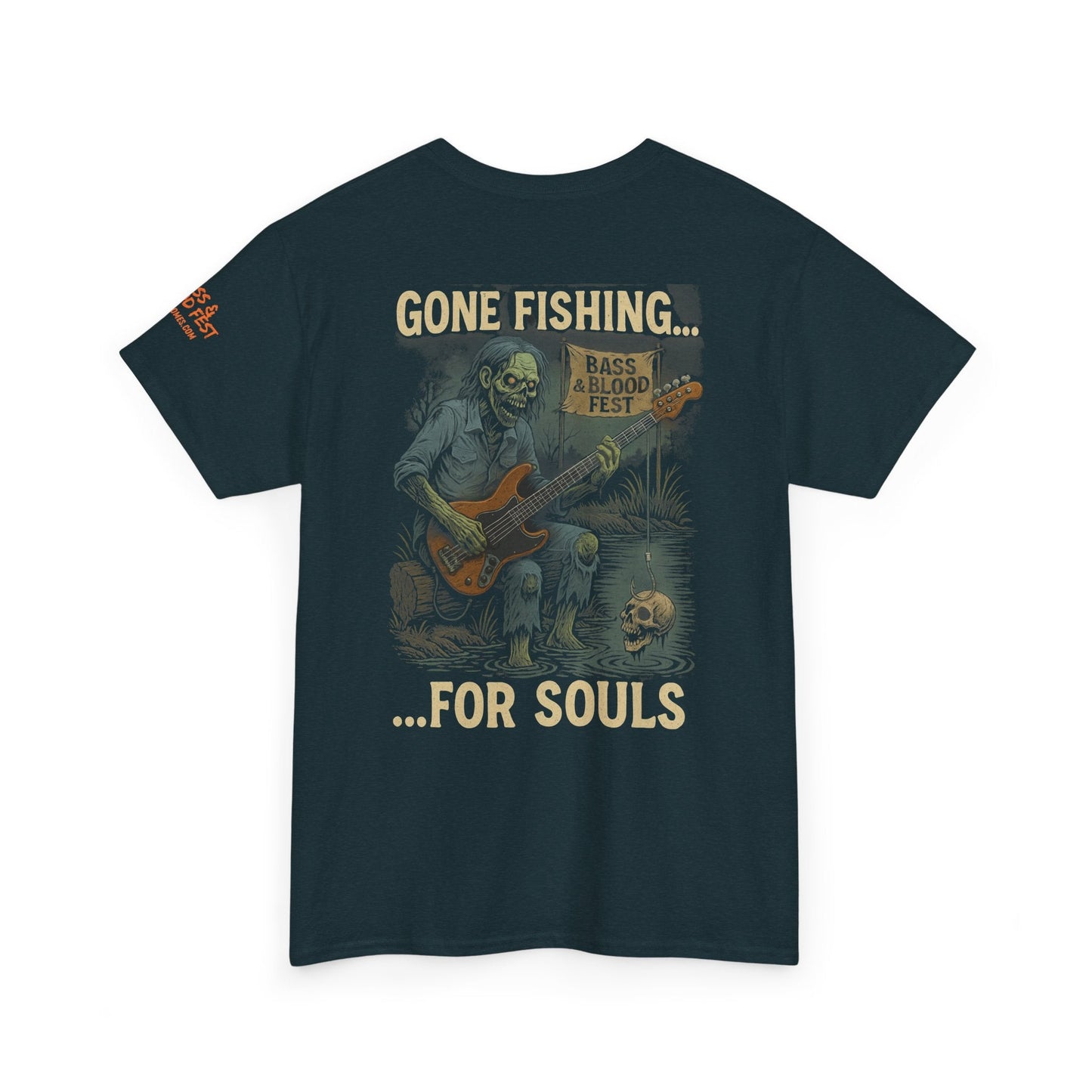 Bass & Blood Fest 2025 Gone Fishing Tee – Zombie Band Tour Merch with a Killer Hook | Lizard Designs – Blackberry T-Shirt for Band Merchandise (10 view)