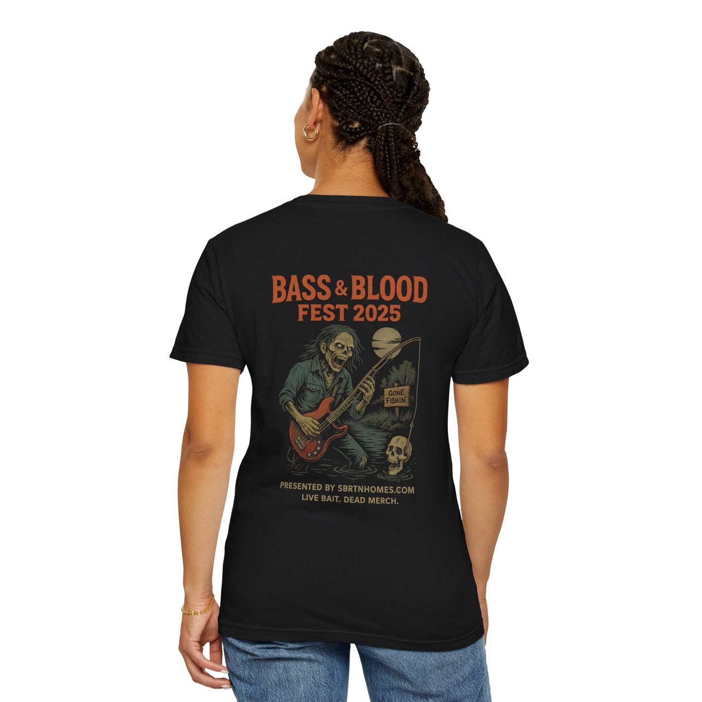 Bass & Blood Fest 2025 T-Shirt – Zombie Rock Concert Tee | Full - Front Print Festival Shirt – Black T-Shirt for Band Merchandise (7 view)