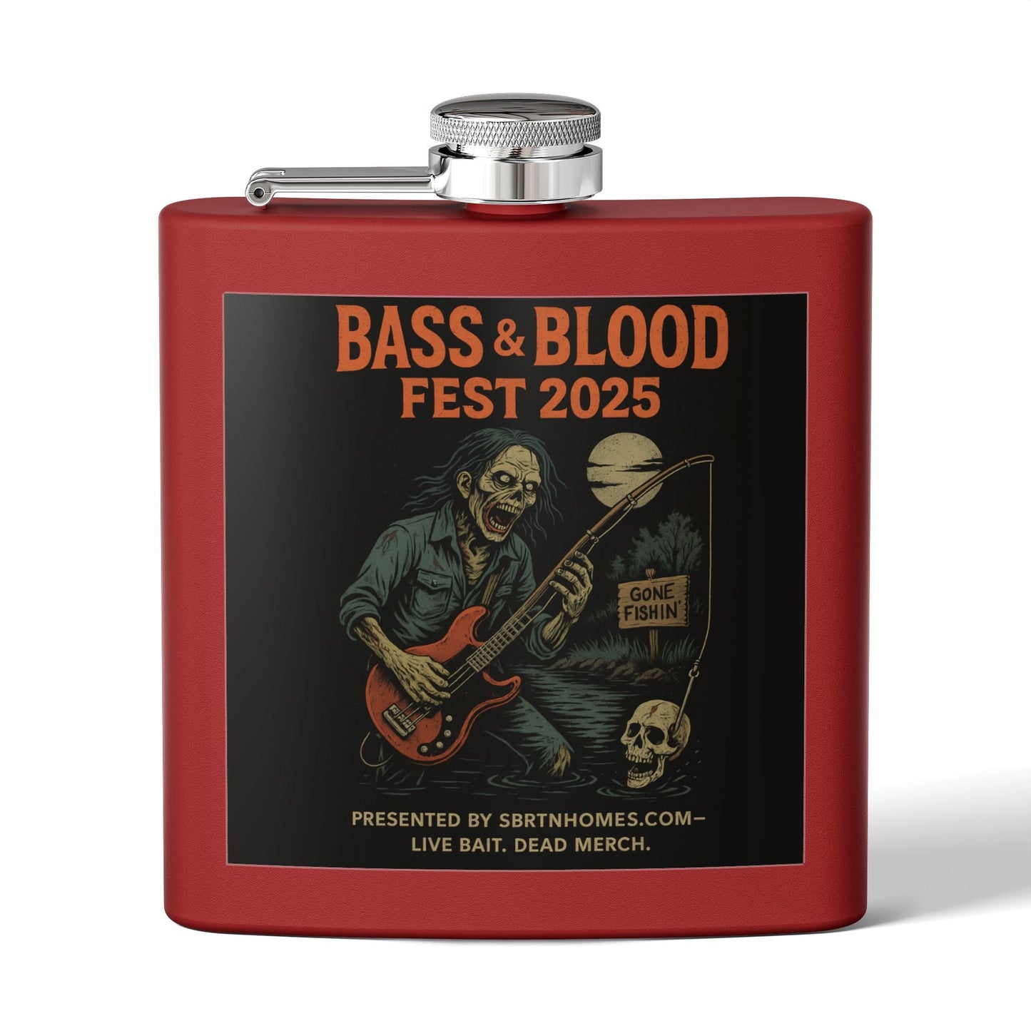 Bass & Blood Fest Stainless Steel Flask, 6oz - Perfect for Festivals, Gifts, and Outdoor Adventures, Unique Music Lover Accessory – 6oz Mug for Bass Guitar Design (2 view)