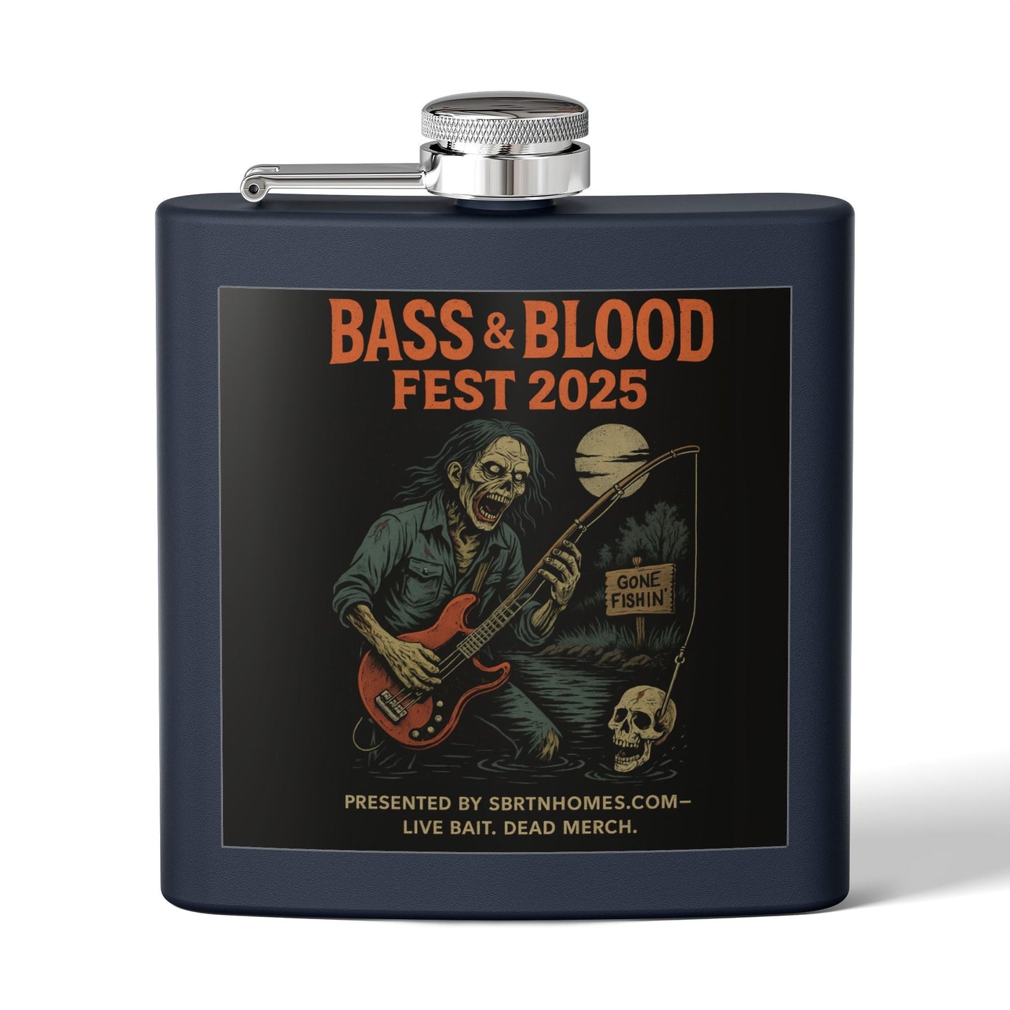 Bass & Blood Fest Stainless Steel Flask, 6oz - Perfect for Festivals, Gifts, and Outdoor Adventures, Unique Music Lover Accessory – 6oz Mug for Bass Guitar Design (6 view)