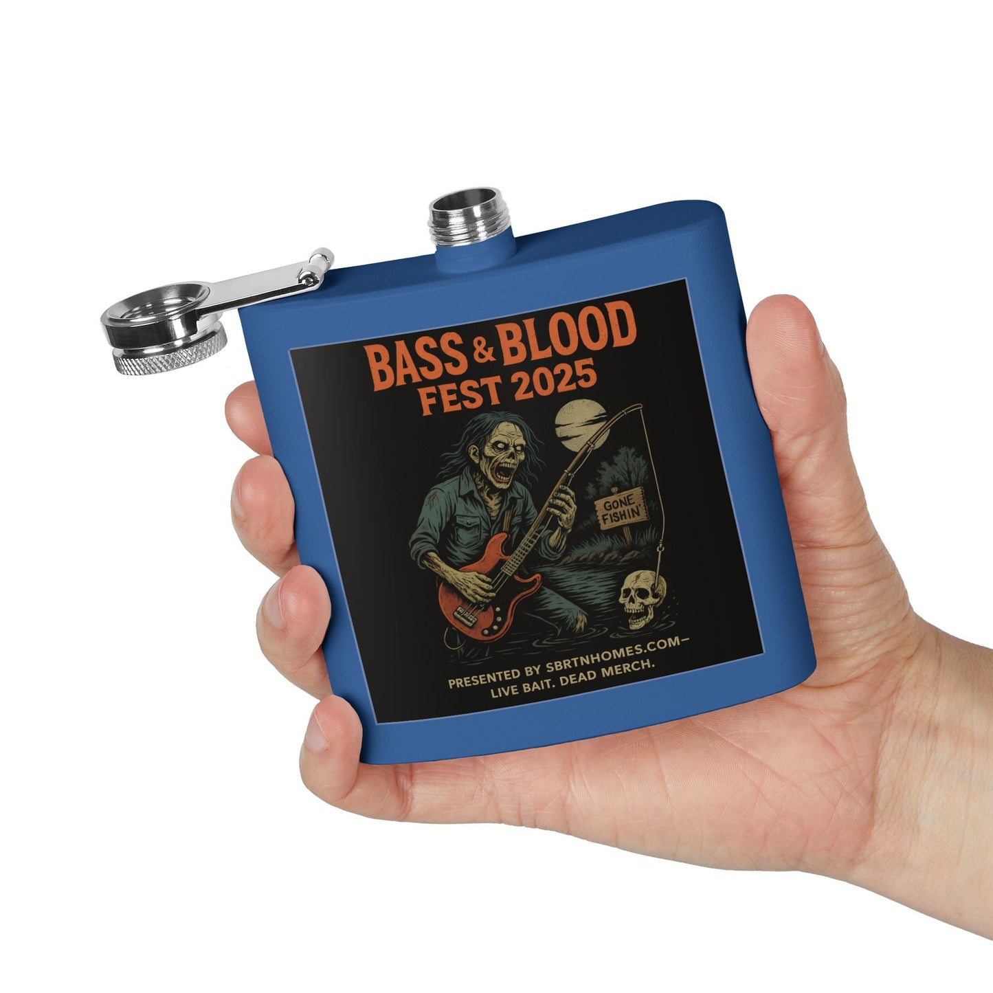 Bass & Blood Fest Stainless Steel Flask, 6oz - Perfect for Festivals, Gifts, and Outdoor Adventures, Unique Music Lover Accessory – 6oz Mug for Bass Guitar Design (23 view)