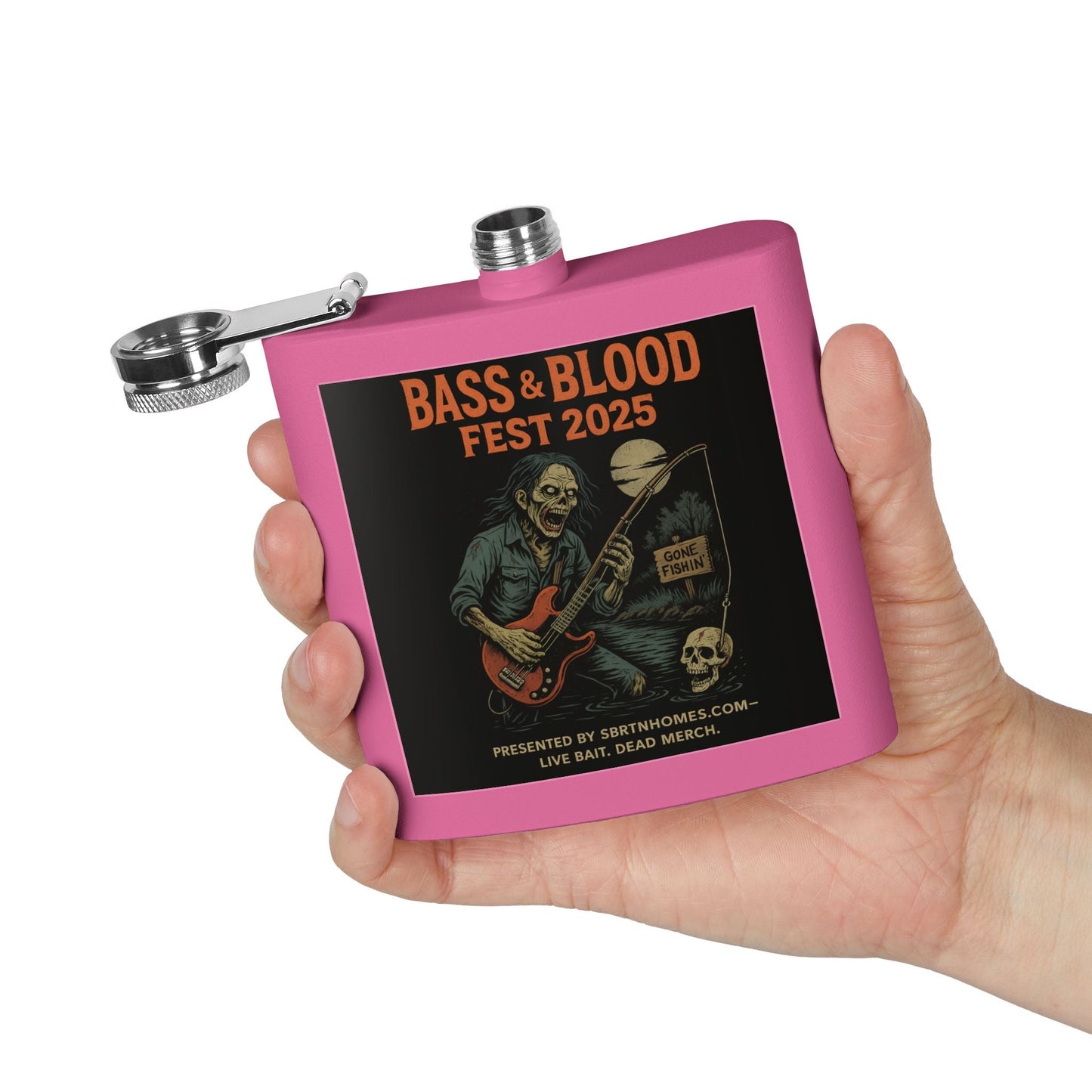 Bass & Blood Fest Stainless Steel Flask, 6oz - Perfect for Festivals, Gifts, and Outdoor Adventures, Unique Music Lover Accessory – 6oz Mug for Bass Guitar Design (32 view)