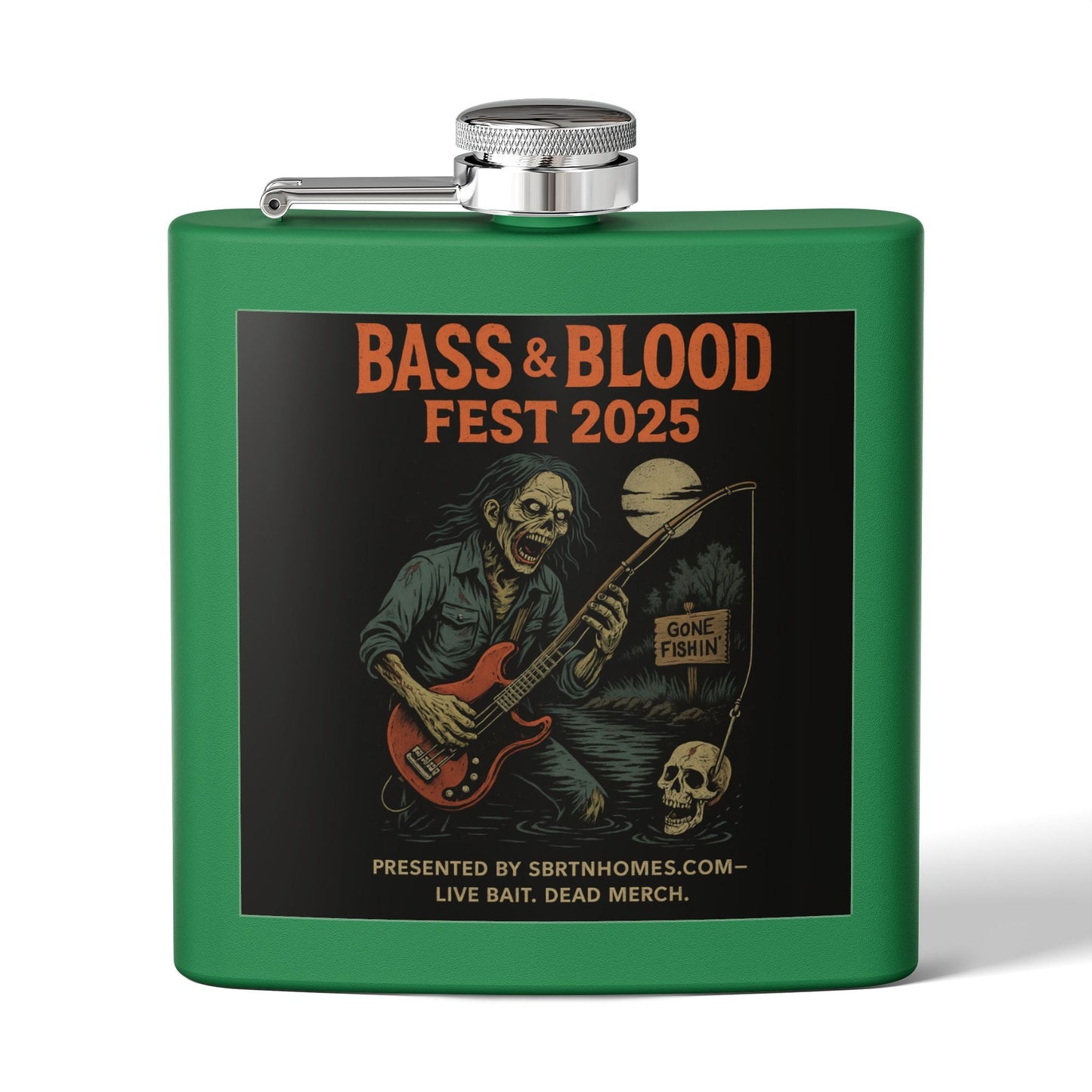 Bass & Blood Fest Stainless Steel Flask, 6oz - Perfect for Festivals, Gifts, and Outdoor Adventures, Unique Music Lover Accessory – 6oz Mug for Bass Guitar Design (4 view)