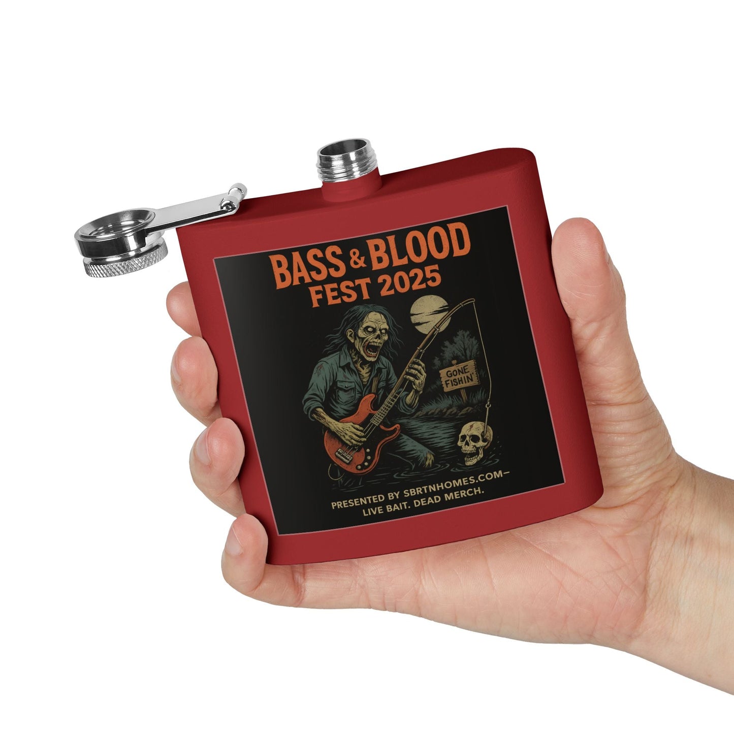 Bass & Blood Fest Stainless Steel Flask, 6oz - Perfect for Festivals, Gifts, and Outdoor Adventures, Unique Music Lover Accessory – 6oz Mug for Bass Guitar Design (14 view)