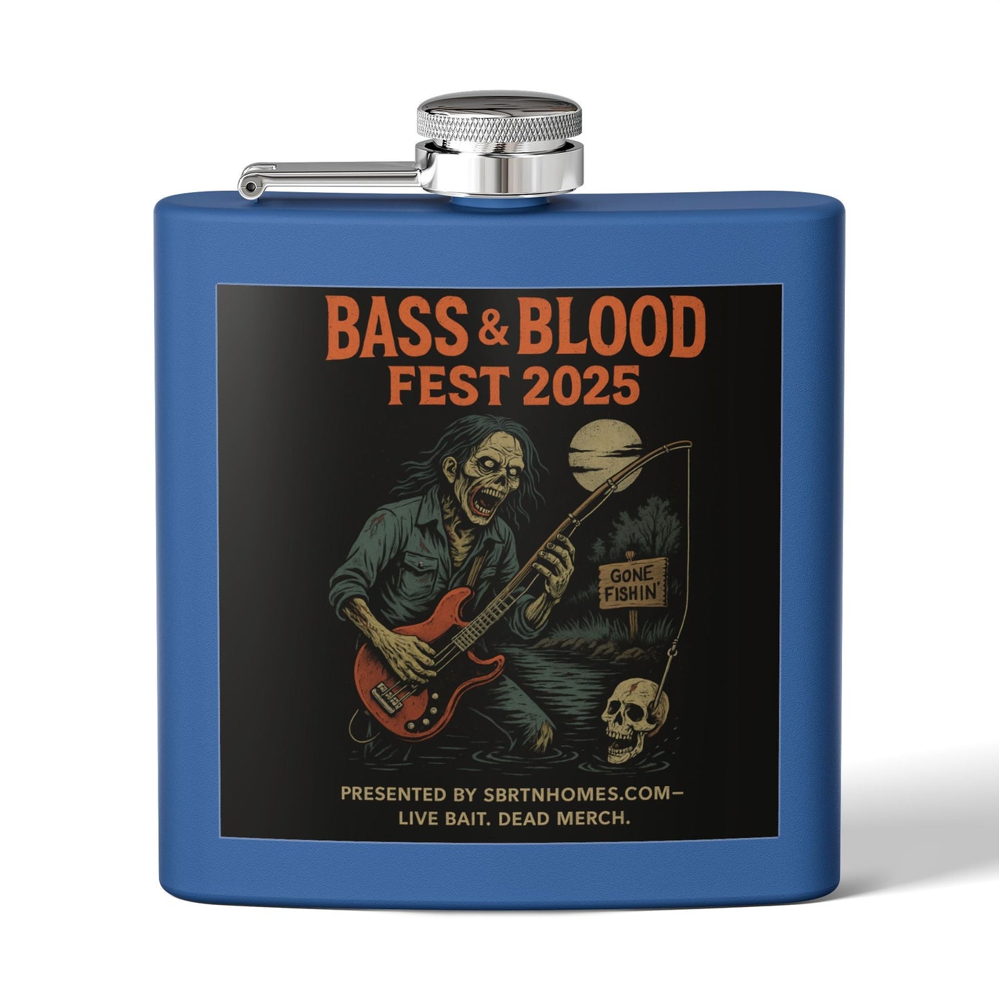 Bass & Blood Fest Stainless Steel Flask, 6oz - Perfect for Festivals, Gifts, and Outdoor Adventures, Unique Music Lover Accessory – 6oz Mug by Printify