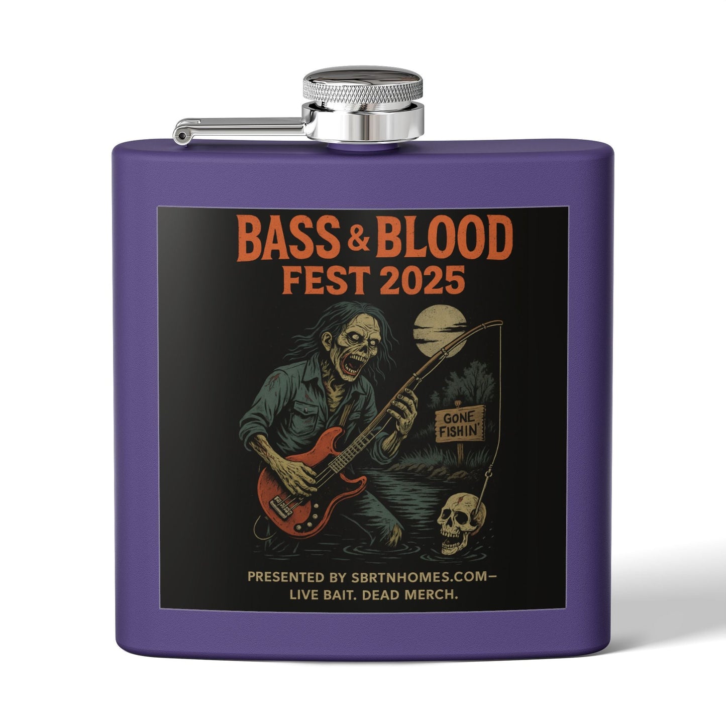 Bass & Blood Fest Stainless Steel Flask, 6oz - Perfect for Festivals, Gifts, and Outdoor Adventures, Unique Music Lover Accessory – 6oz Mug for Bass Guitar Design (7 view)