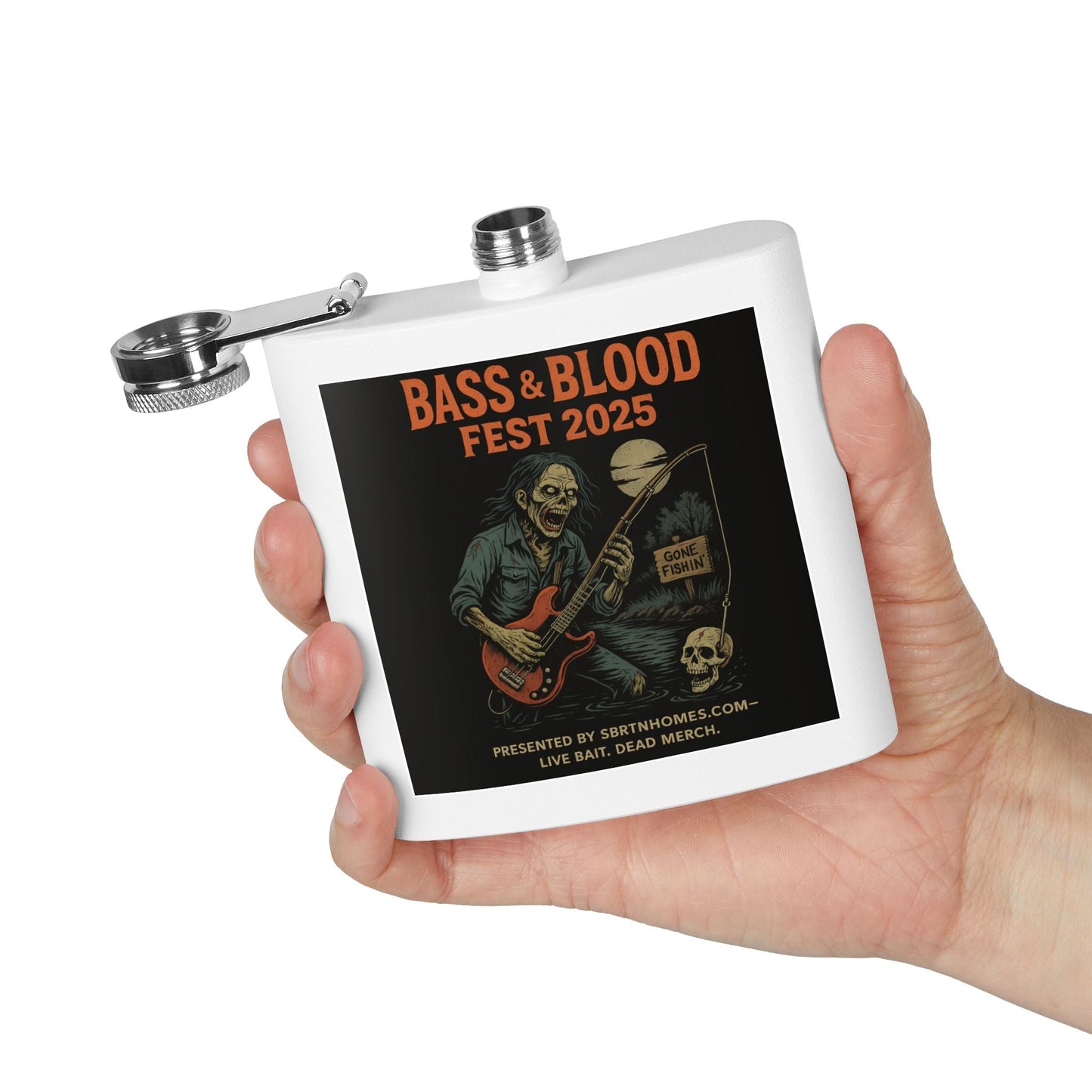 Bass & Blood Fest Stainless Steel Flask, 6oz - Perfect for Festivals, Gifts, and Outdoor Adventures, Unique Music Lover Accessory – 6oz Mug for Bass Guitar Design (11 view)