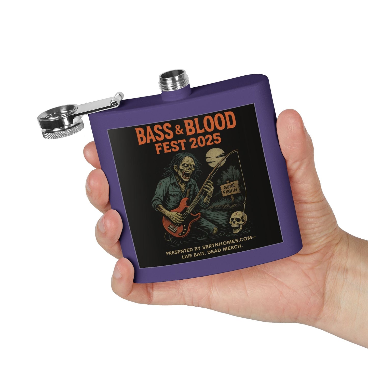 Bass & Blood Fest Stainless Steel Flask, 6oz - Perfect for Festivals, Gifts, and Outdoor Adventures, Unique Music Lover Accessory – 6oz Mug for Bass Guitar Design (29 view)