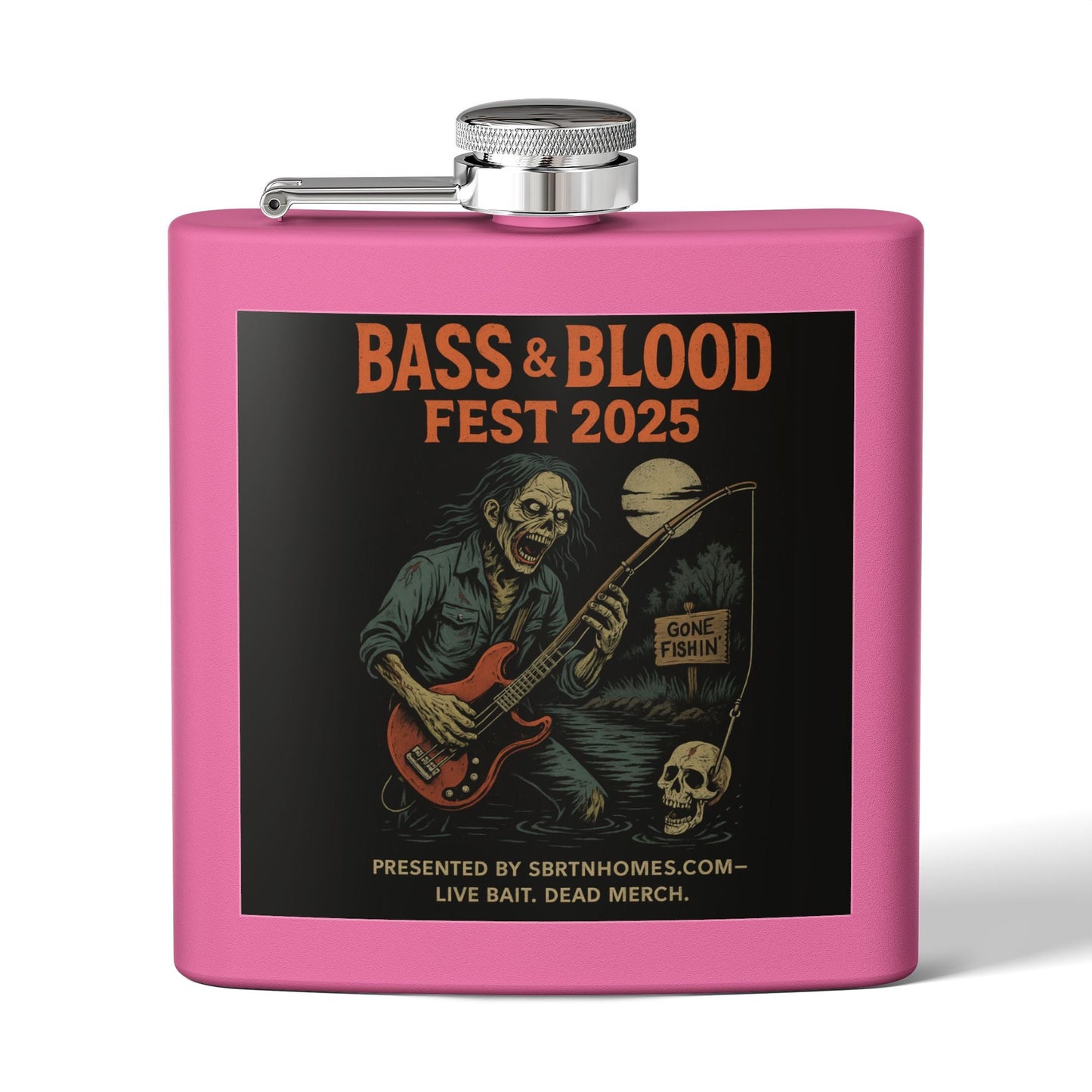Bass & Blood Fest Stainless Steel Flask, 6oz - Perfect for Festivals, Gifts, and Outdoor Adventures, Unique Music Lover Accessory – 6oz Mug for Bass Guitar Design (8 view)
