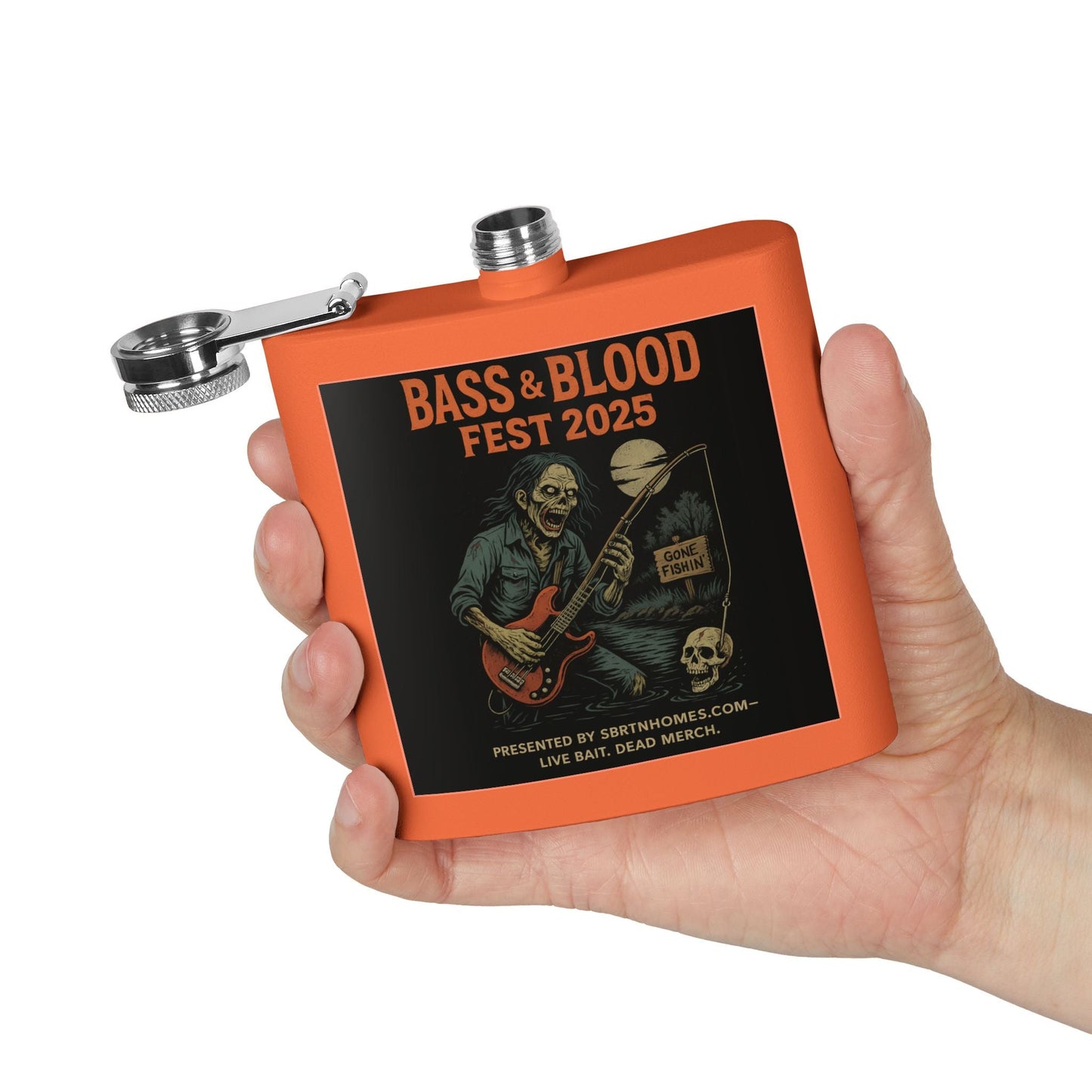 Bass & Blood Fest Stainless Steel Flask, 6oz - Perfect for Festivals, Gifts, and Outdoor Adventures, Unique Music Lover Accessory – 6oz Mug for Bass Guitar Design (17 view)