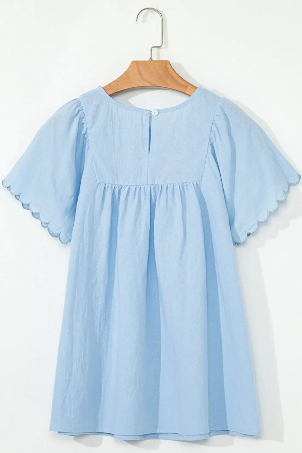 Solid Color Embroidered Scalloped Sleeves Crew Neck Blouse – Light Blue Women's Top for Shopify Collective (5 view)