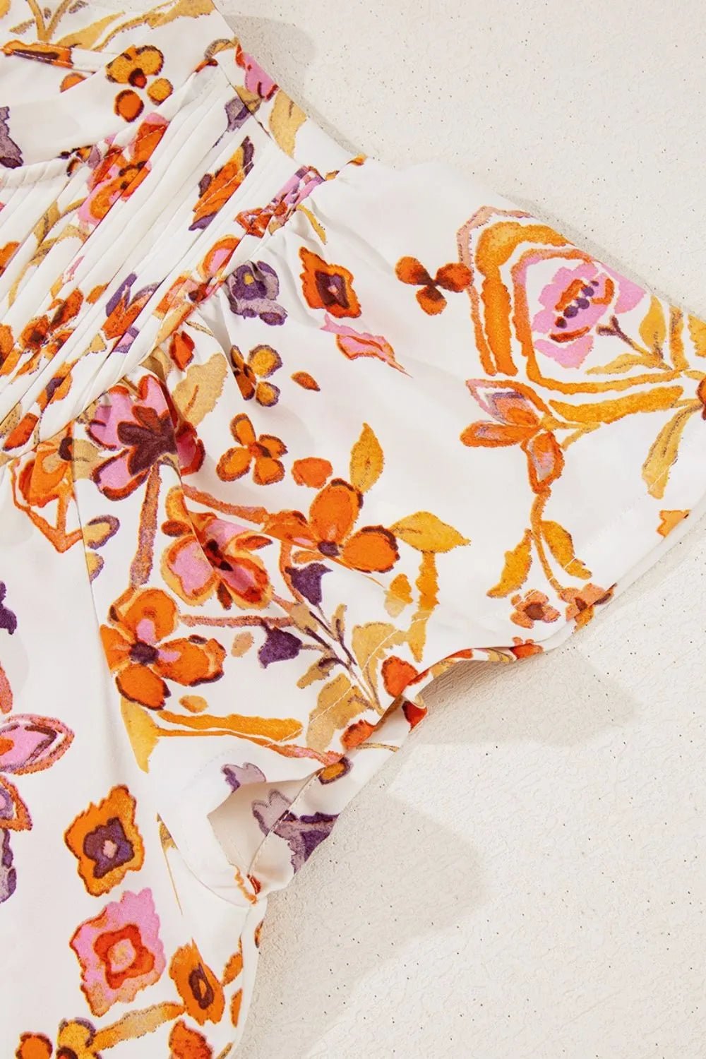 Printed Tie Neck Cap Sleeve Mini Dress – Floral for Shopify Collective (10 view)