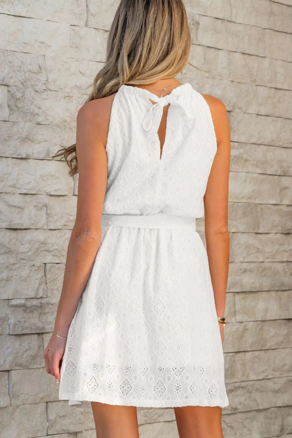 Lace Sleeveless Tied Waist Mini Dress – White for Shopify Collective (3 view)