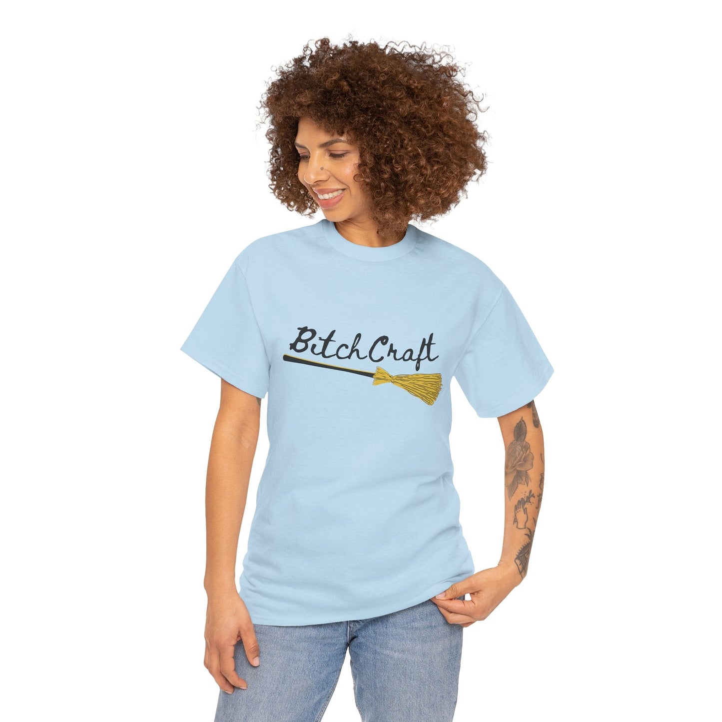 BitchCraft Broomstick Tee – Witchy Humor & Halloween Vibes | Graphic T-Shirts – Light Blue T-Shirt for Casual Wear (20 view)