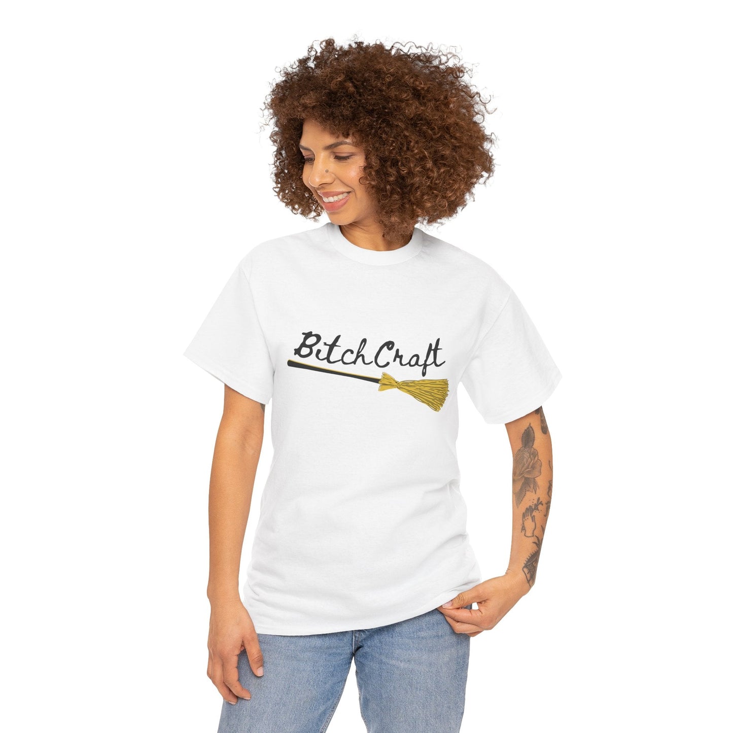 BitchCraft Broomstick Tee – Witchy Humor & Halloween Vibes | Graphic T-Shirts – White T-Shirt for Casual Wear (8 view)