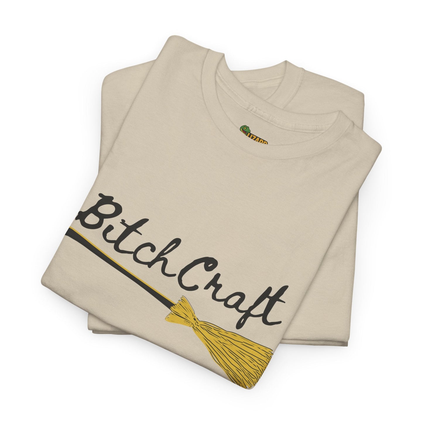 BitchCraft Broomstick Tee – Witchy Humor & Halloween Vibes | Graphic T-Shirts – Sand T-Shirt for Casual Wear (11 view)