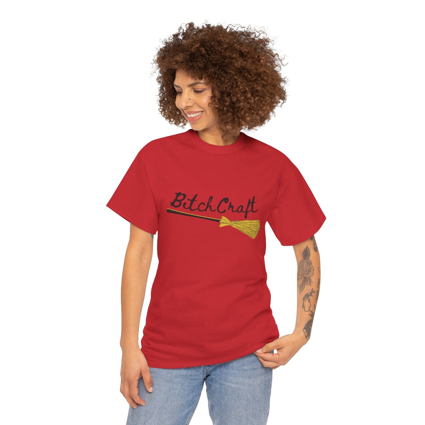 BitchCraft Broomstick Tee – Witchy Humor & Halloween Vibes | Graphic T-Shirts – Red T-Shirt for Casual Wear (28 view)
