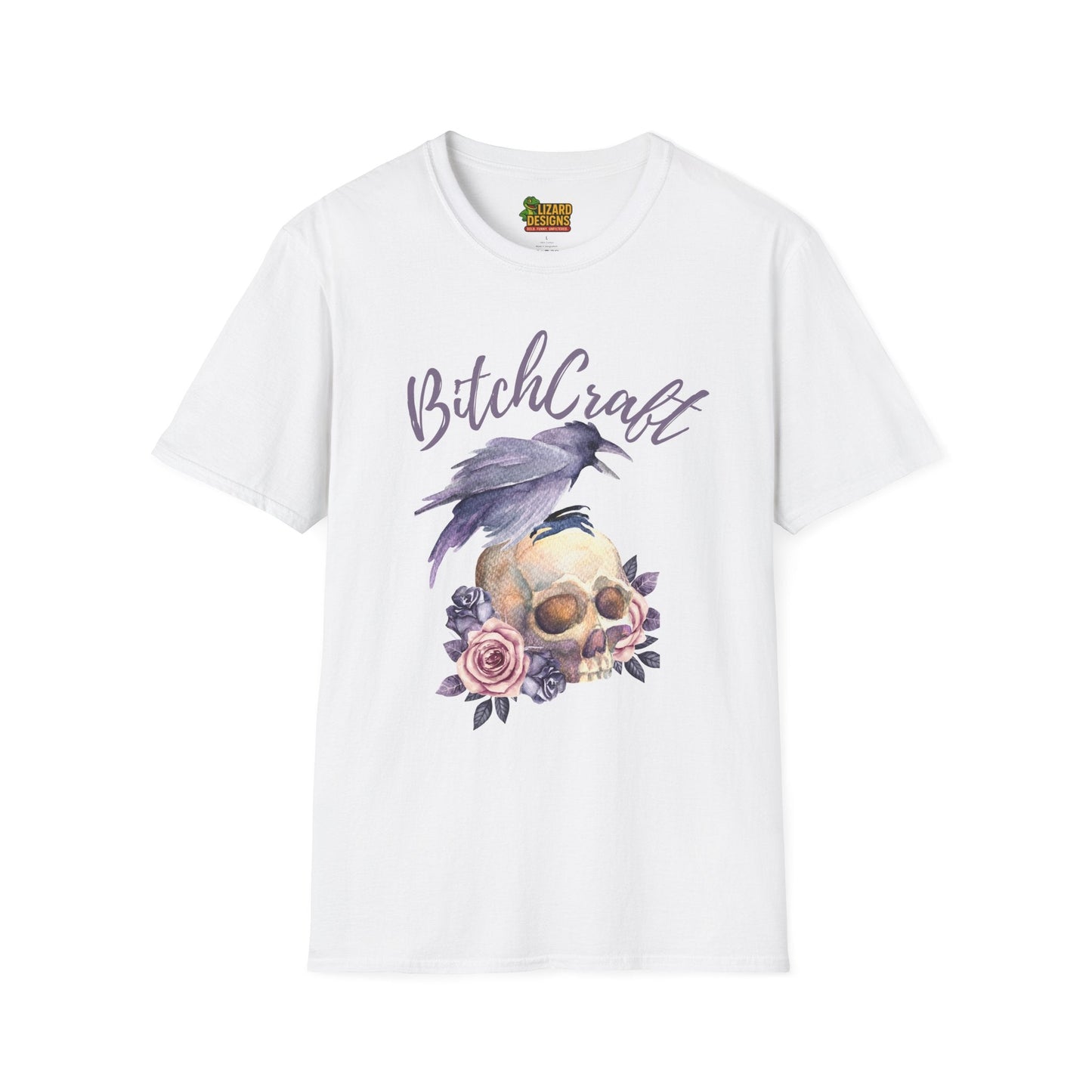 BitchCraft Raven & Skull Tee – Witchy Gothic Vibes | Graphic T-Shirts – White T-Shirt for Alternative Fashion (1 view)