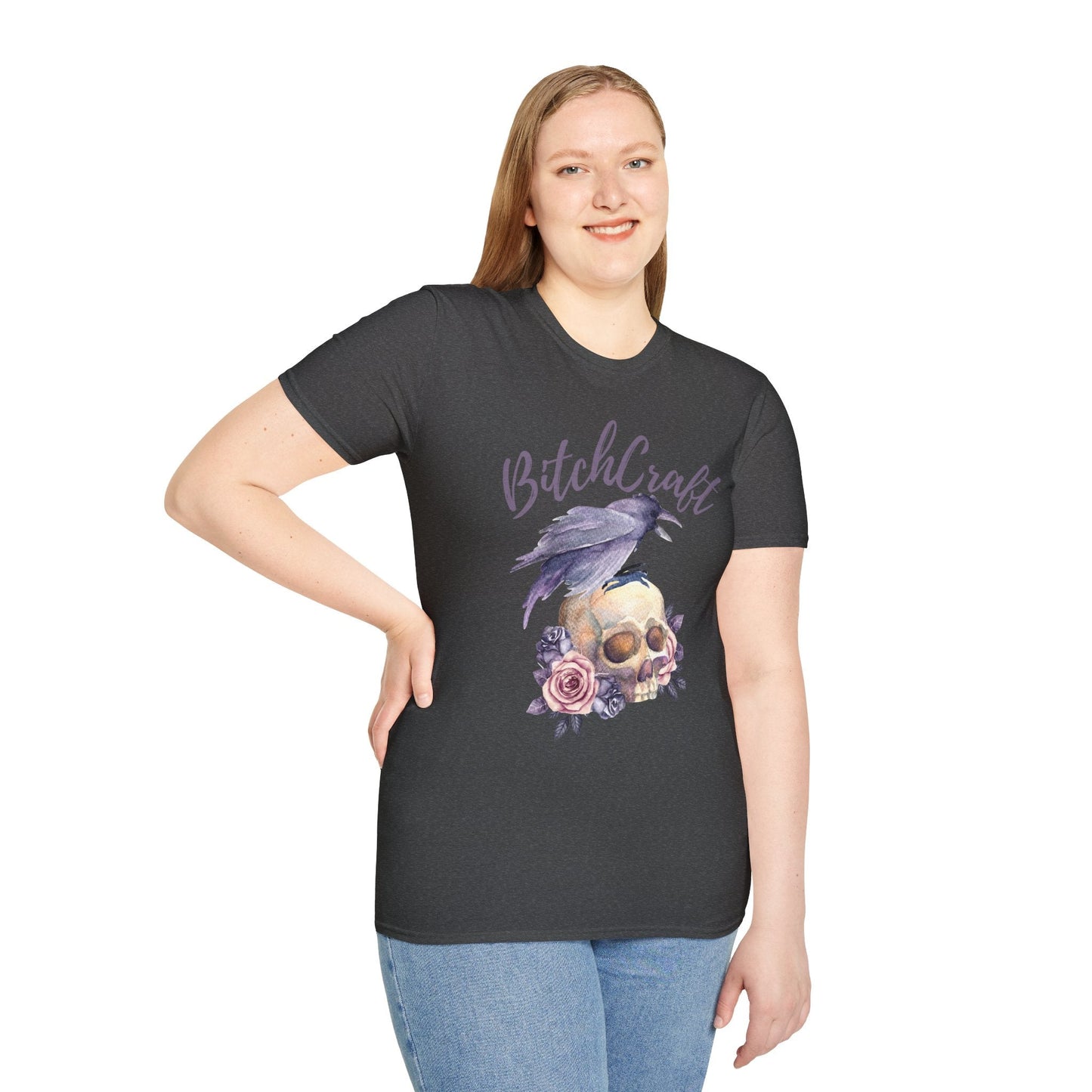 BitchCraft Raven & Skull Tee – Witchy Gothic Vibes | Graphic T-Shirts – Dark Heather T-Shirt for Alternative Fashion (16 view)