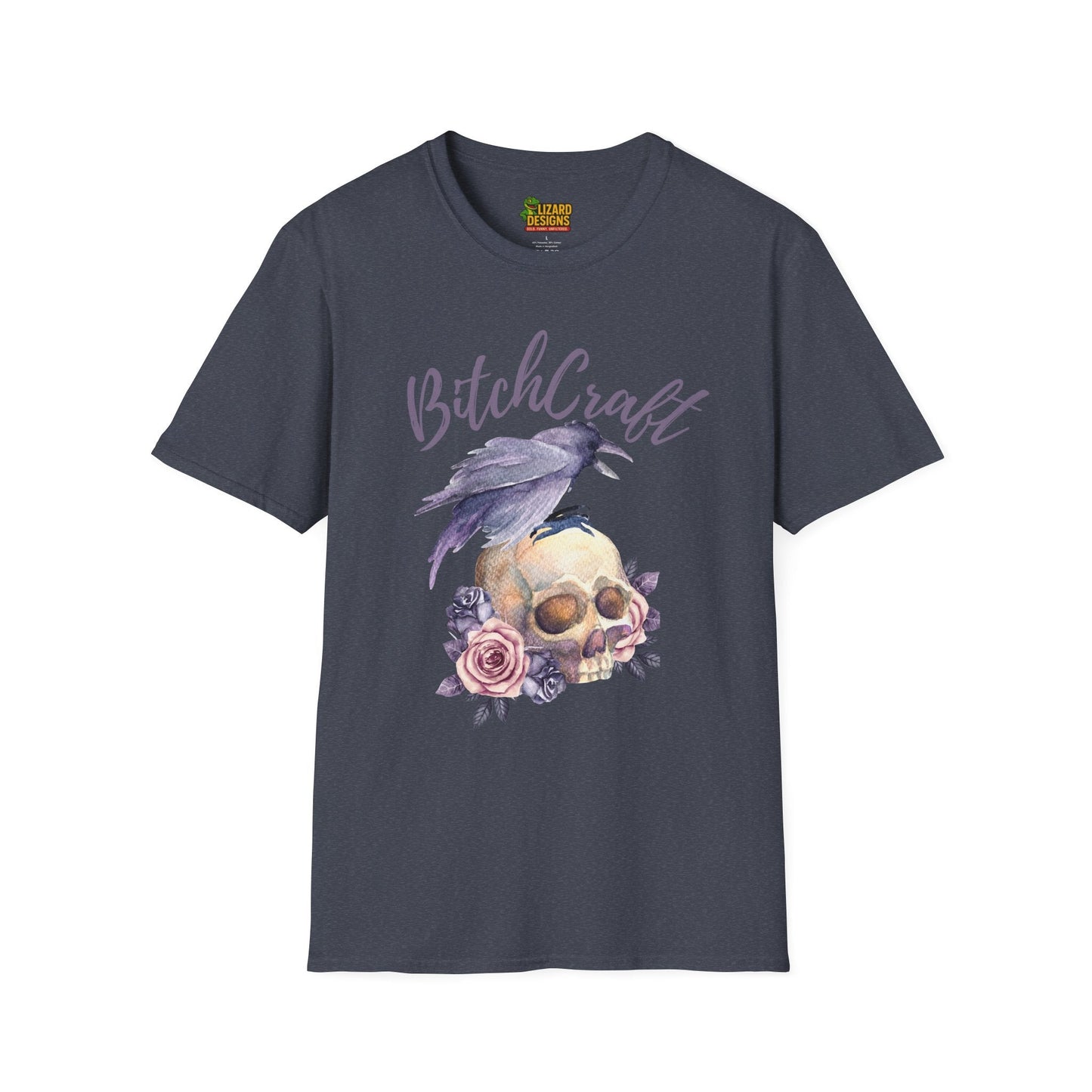 BitchCraft Raven & Skull Tee – Witchy Gothic Vibes | Graphic T-Shirts – Heather Navy T-Shirt for Alternative Fashion (25 view)