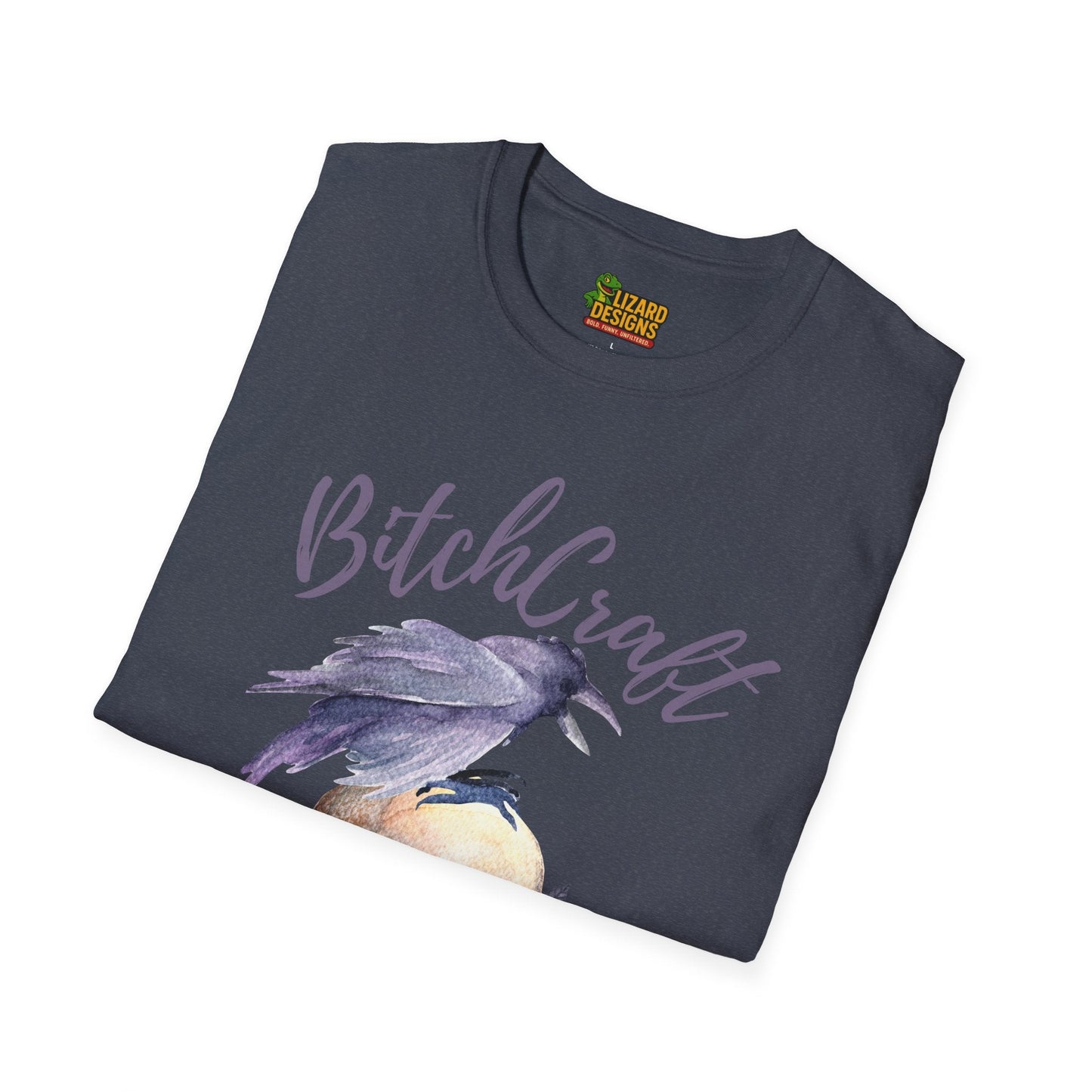 BitchCraft Raven & Skull Tee – Witchy Gothic Vibes | Graphic T-Shirts – Heather Navy T-Shirt for Alternative Fashion (27 view)
