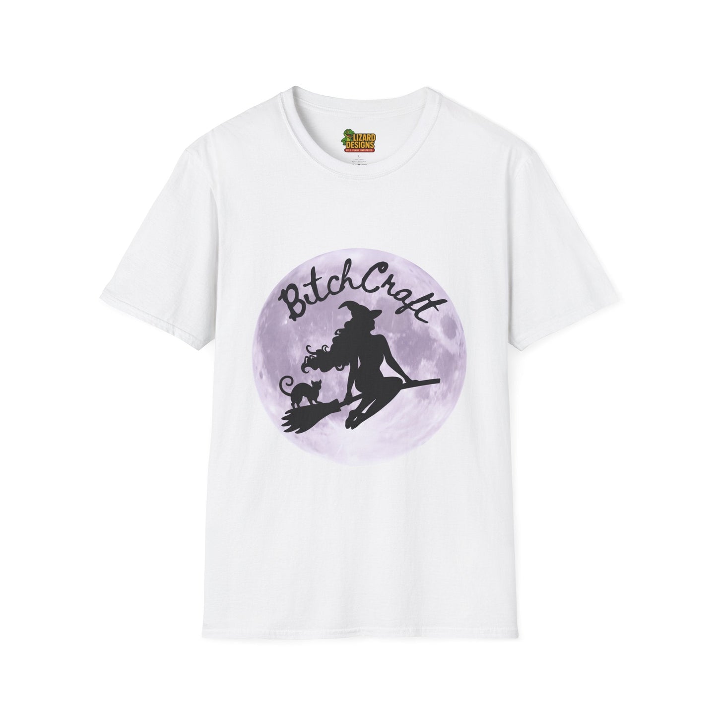 BitchCraft Witch & Cat Tee – Purple Moon Witchy Vibes | Graphic T-Shirts – White T-Shirt for Alternative Fashion (1 view)