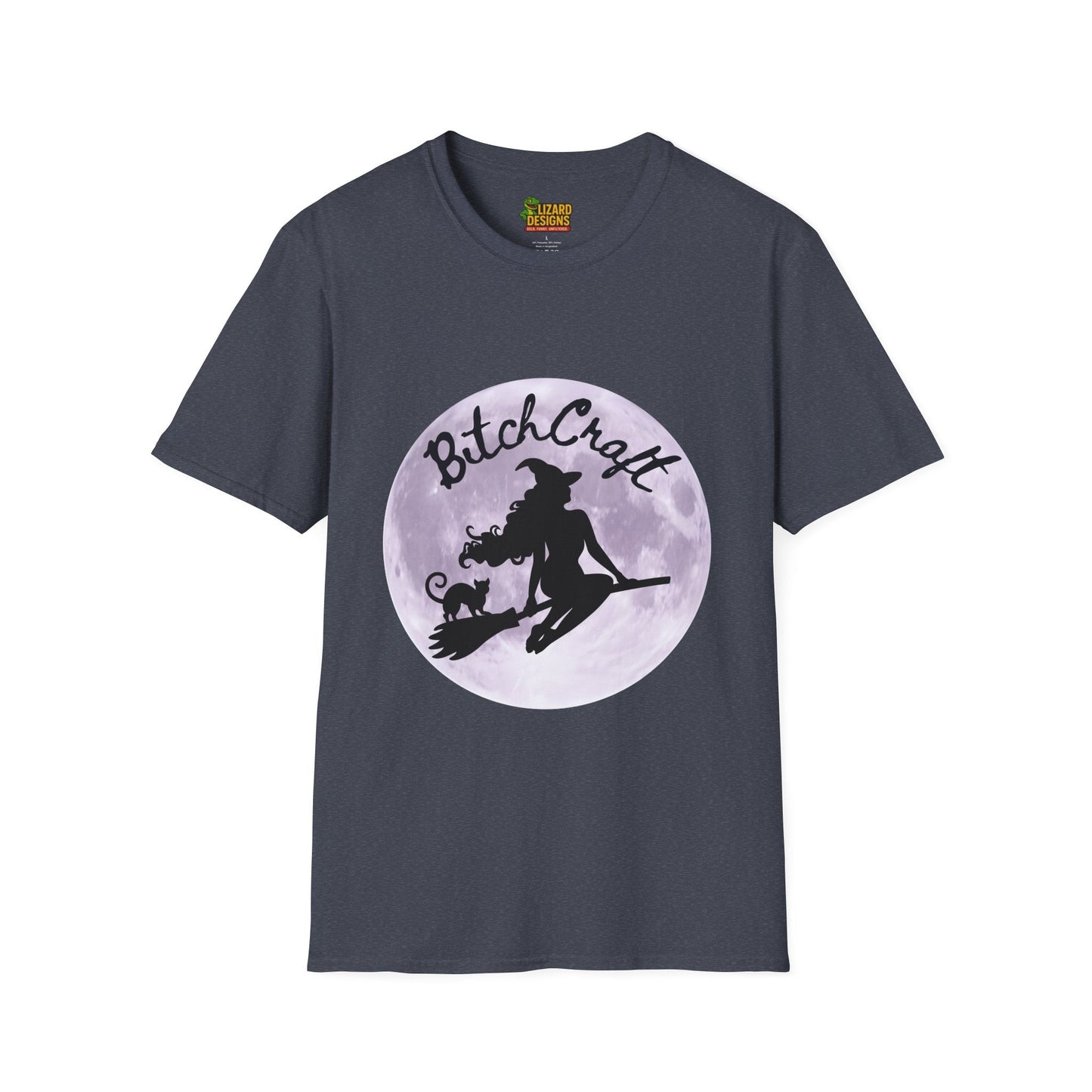 BitchCraft Witch & Cat Tee – Purple Moon Witchy Vibes | Graphic T-Shirts – Heather Navy T-Shirt for Alternative Fashion (25 view)