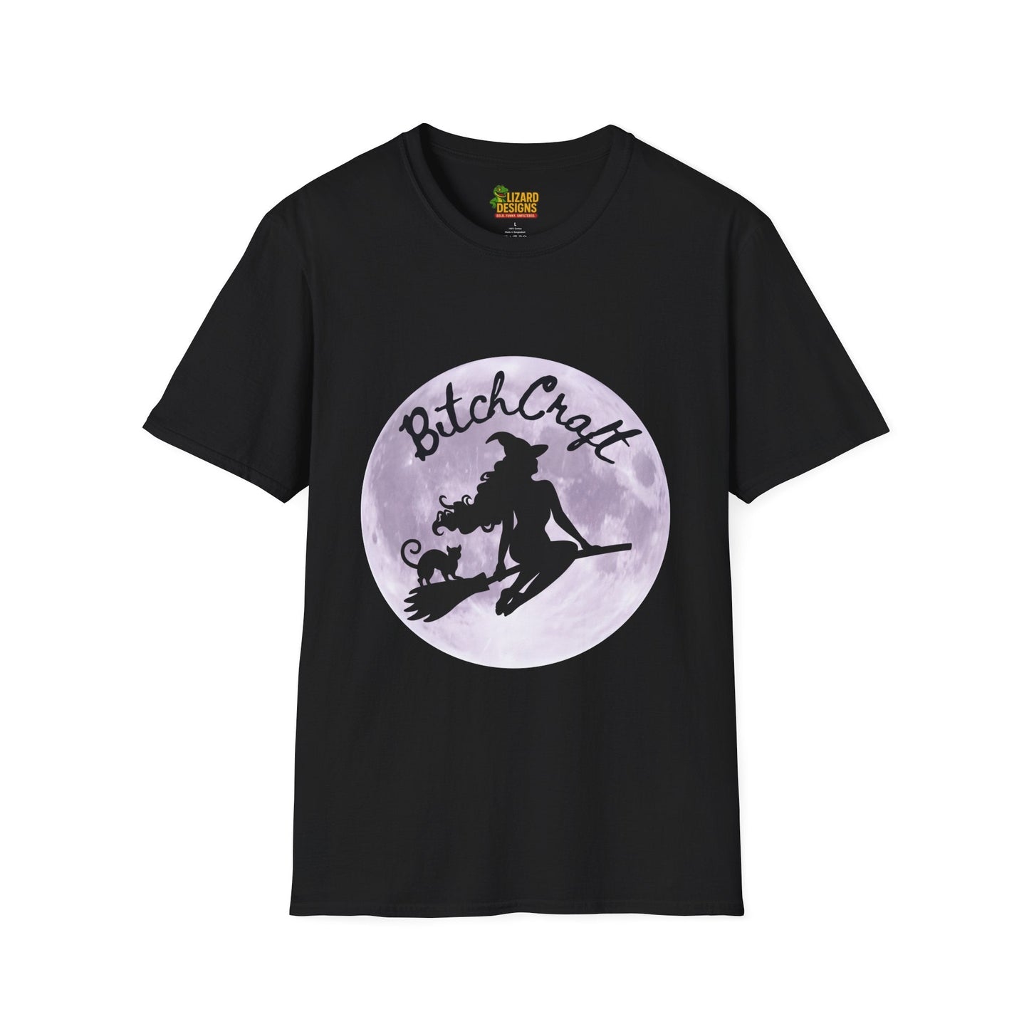 BitchCraft Witch & Cat Tee – Purple Moon Witchy Vibes | Graphic T-Shirts – Black T-Shirt by Printify
