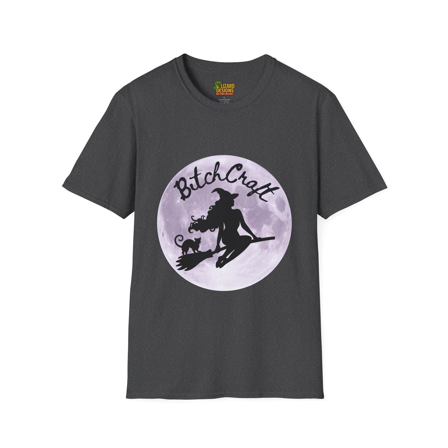 BitchCraft Witch & Cat Tee – Purple Moon Witchy Vibes | Graphic T-Shirts – Dark Heather T-Shirt for Alternative Fashion (13 view)