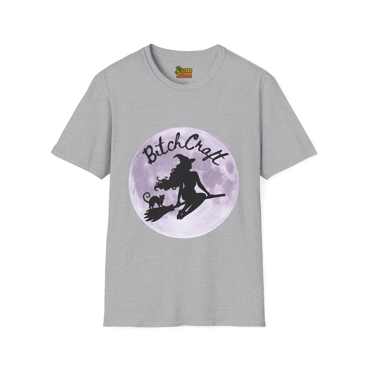BitchCraft Witch & Cat Tee – Purple Moon Witchy Vibes | Graphic T-Shirts – Sport Grey T-Shirt for Alternative Fashion (5 view)