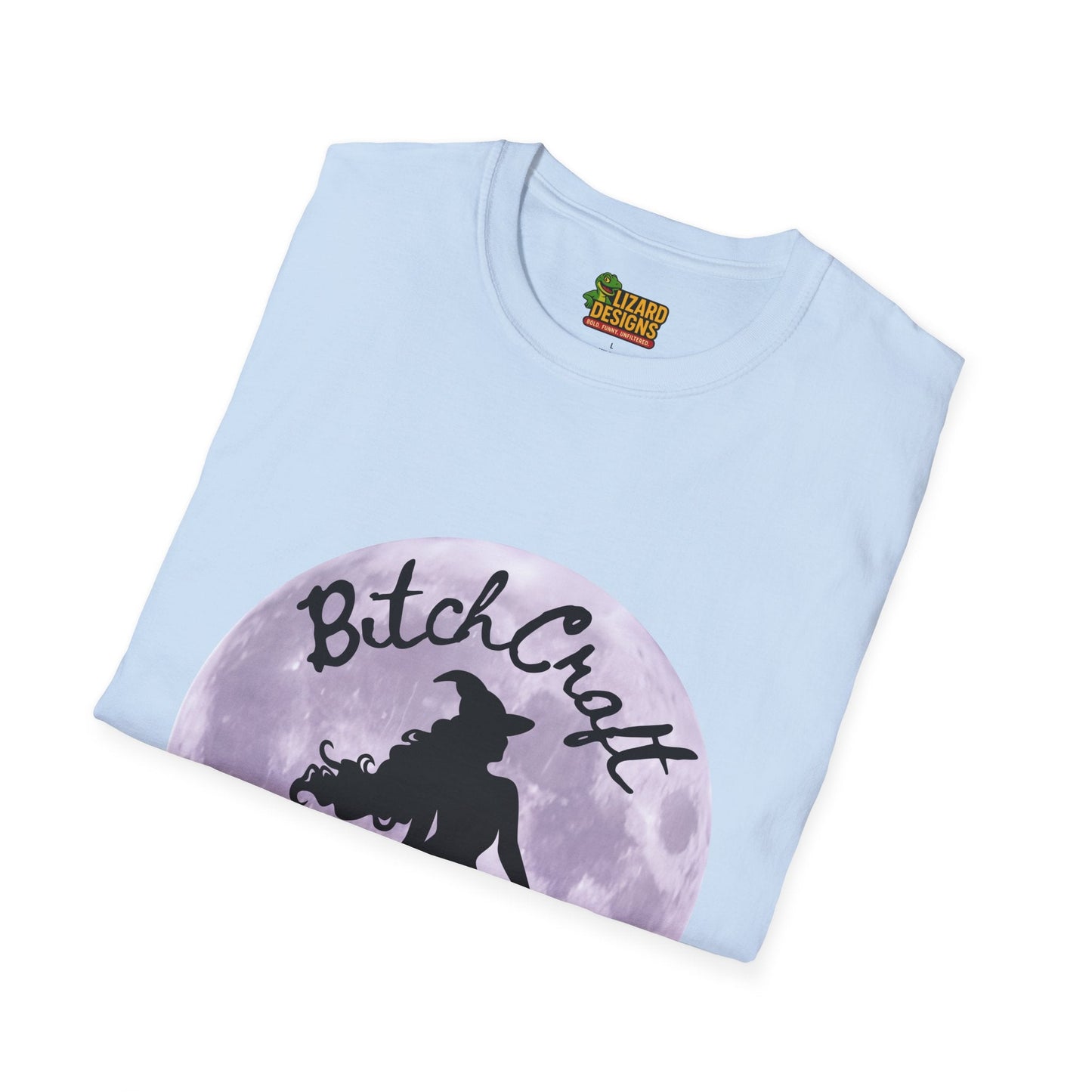 BitchCraft Witch & Cat Tee – Purple Moon Witchy Vibes | Graphic T-Shirts – Light Blue T-Shirt for Alternative Fashion (19 view)