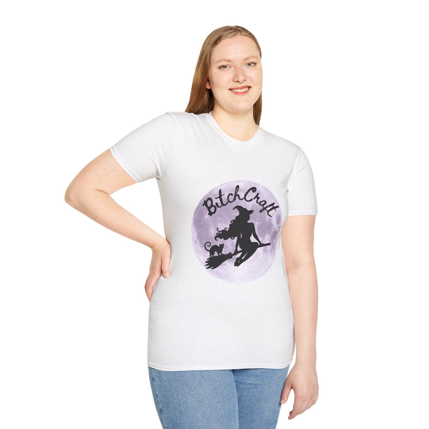 BitchCraft Witch & Cat Tee – Purple Moon Witchy Vibes | Graphic T-Shirts – White T-Shirt for Alternative Fashion (4 view)
