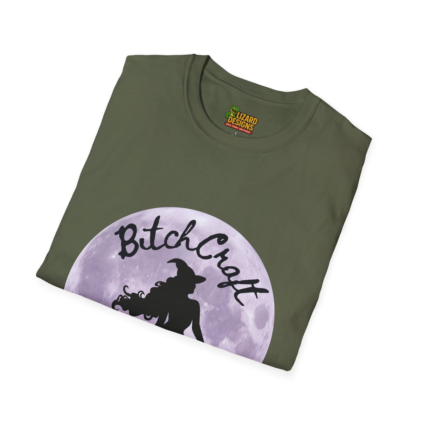 BitchCraft Witch & Cat Tee – Purple Moon Witchy Vibes | Graphic T-Shirts – Military Green T-Shirt for Alternative Fashion (40 view)