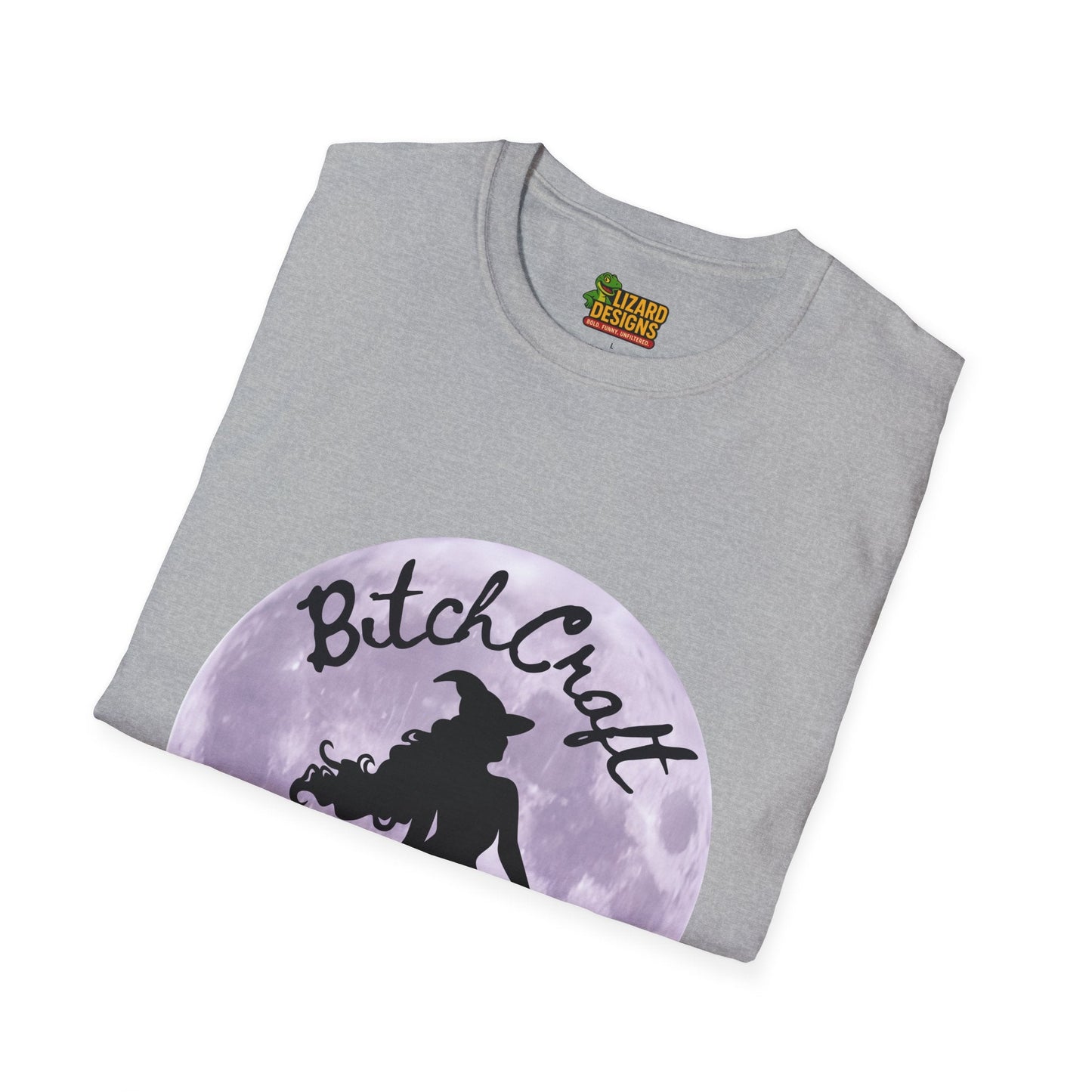 BitchCraft Witch & Cat Tee – Purple Moon Witchy Vibes | Graphic T-Shirts – Sport Grey T-Shirt for Alternative Fashion (7 view)