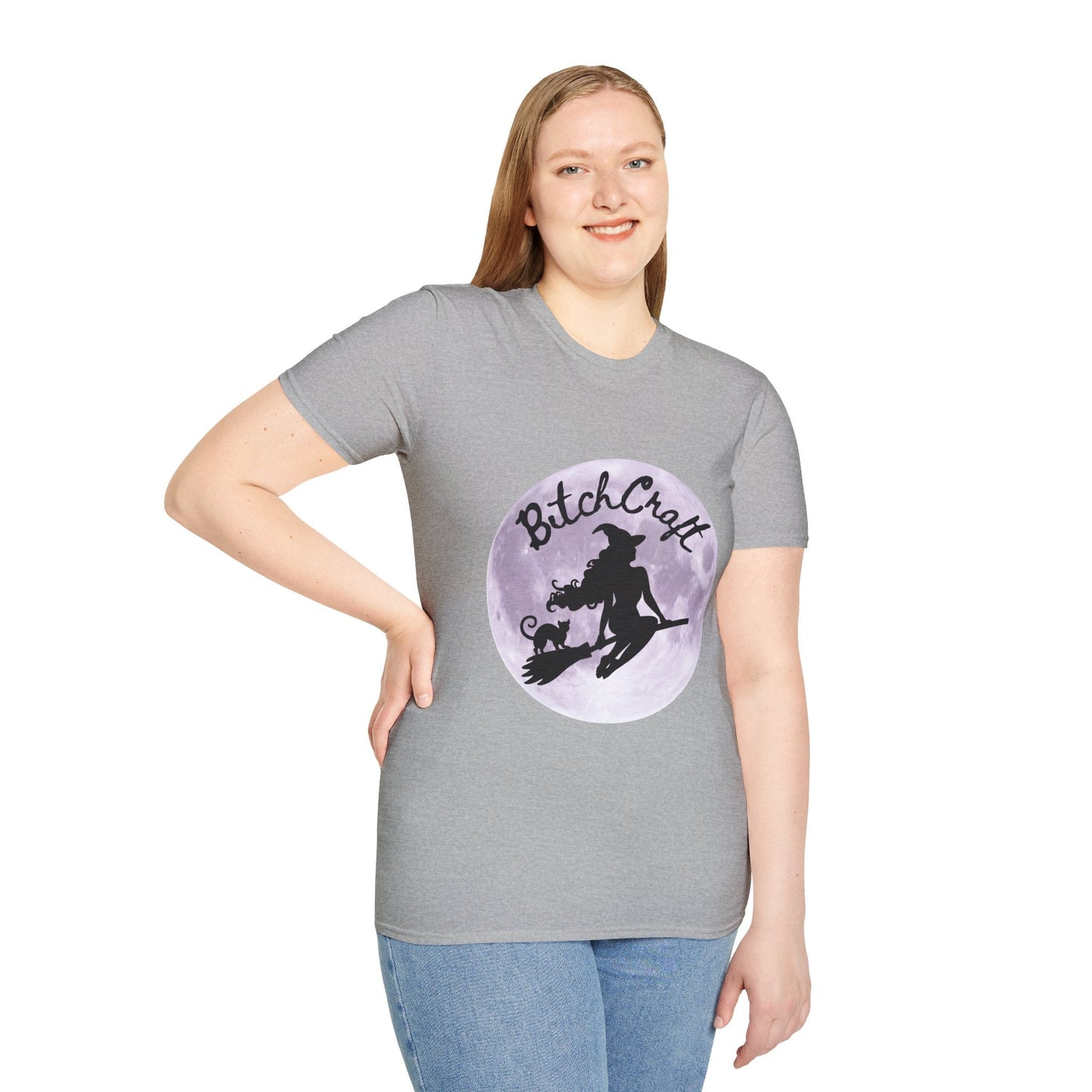 BitchCraft Witch & Cat Tee – Purple Moon Witchy Vibes | Graphic T-Shirts – Sport Grey T-Shirt for Alternative Fashion (8 view)
