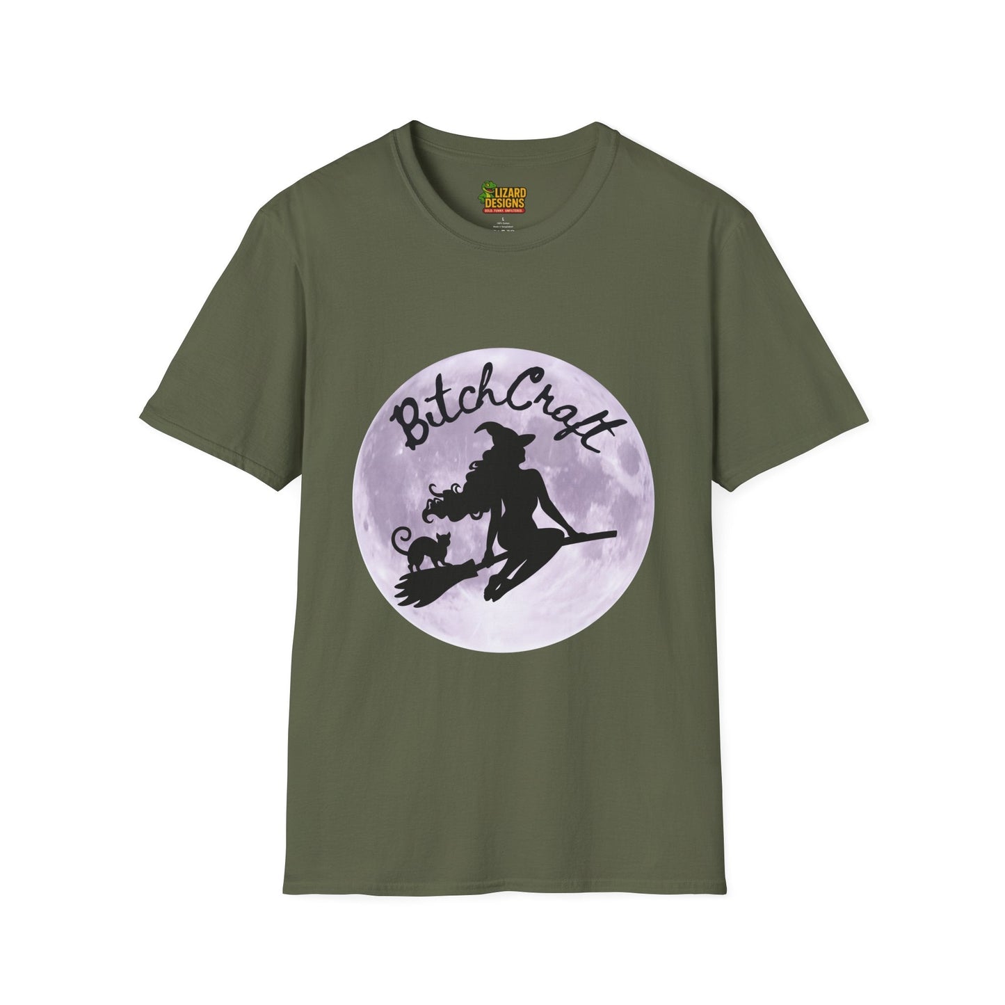 BitchCraft Witch & Cat Tee – Purple Moon Witchy Vibes | Graphic T-Shirts – Military Green T-Shirt for Alternative Fashion (37 view)